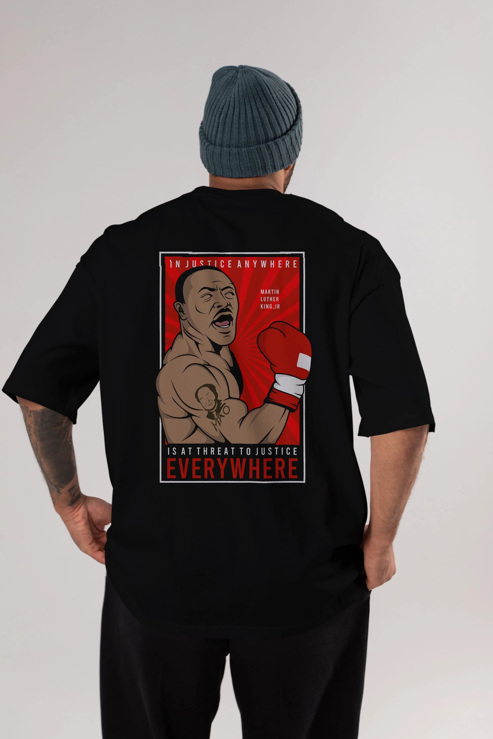 Luther King Boxer Arka Baskılı Oversize t-shirt Erkek Kadın Unisex %100 Pamuk tişort