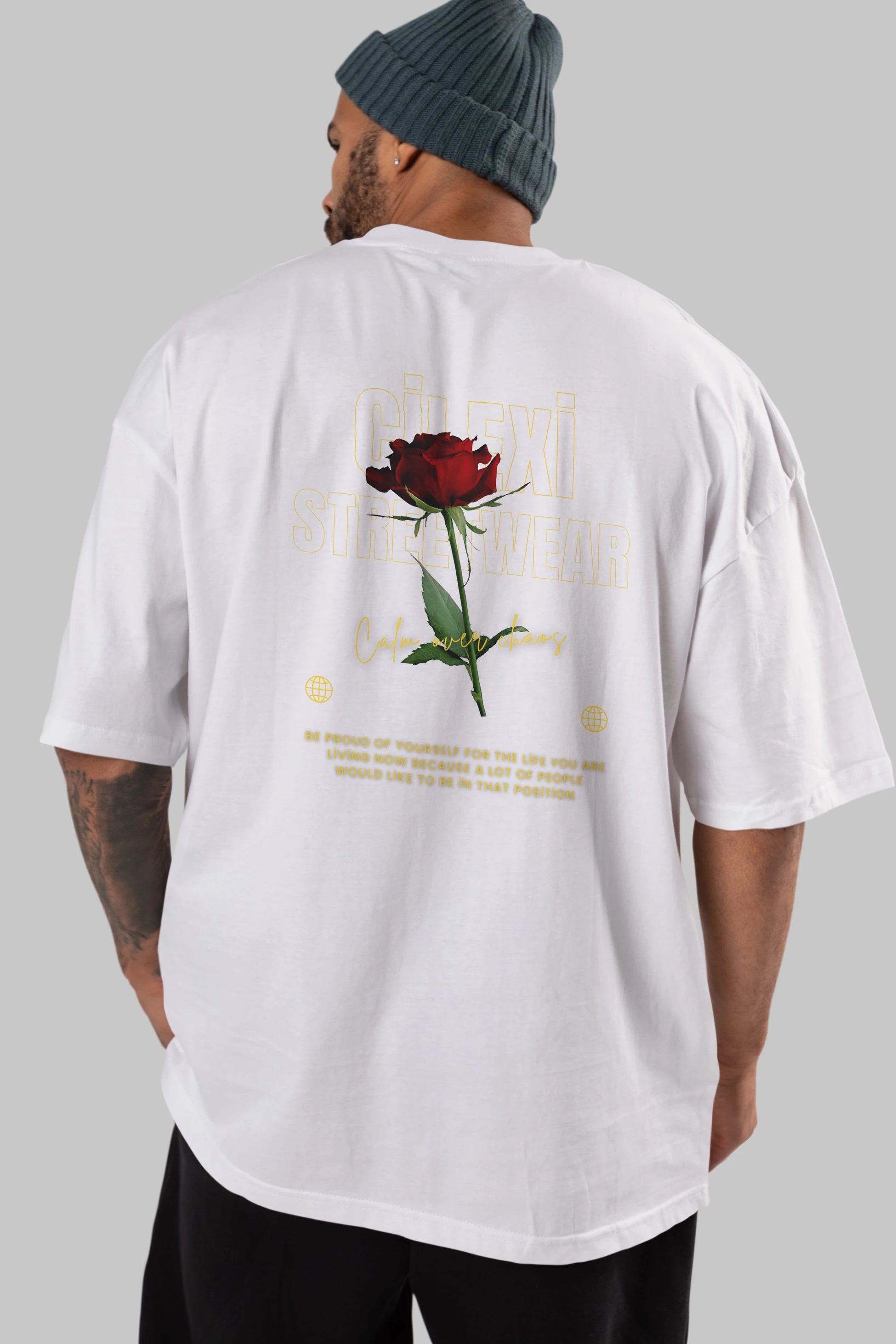Rose Cilexi Streetwear Arka Baskılı Oversize t-shirt Erkek Kadın Unisex