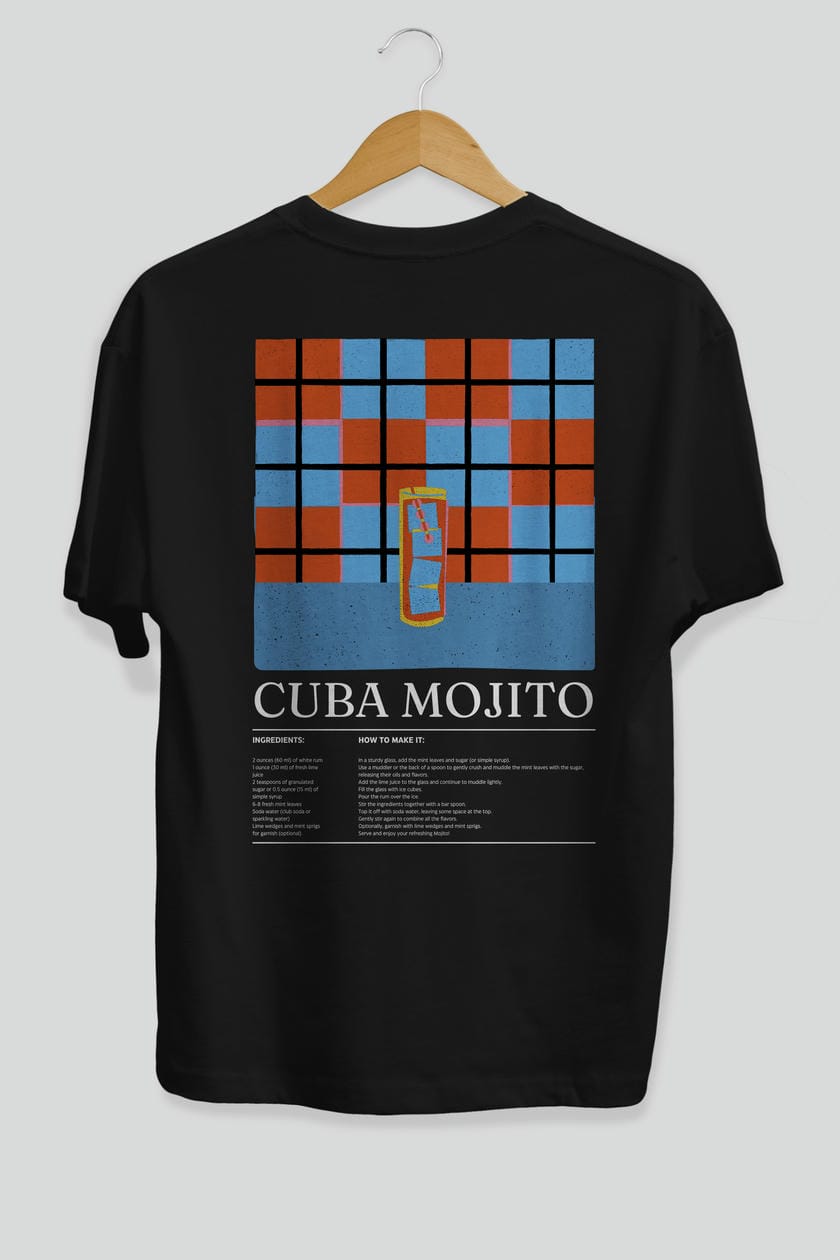 Cuba Mojıto Kokteyl Serisi Arka Baskılı Oversize t-shirt Erkek Kadın %100 Pamuk Bisiklet Yaka tişort