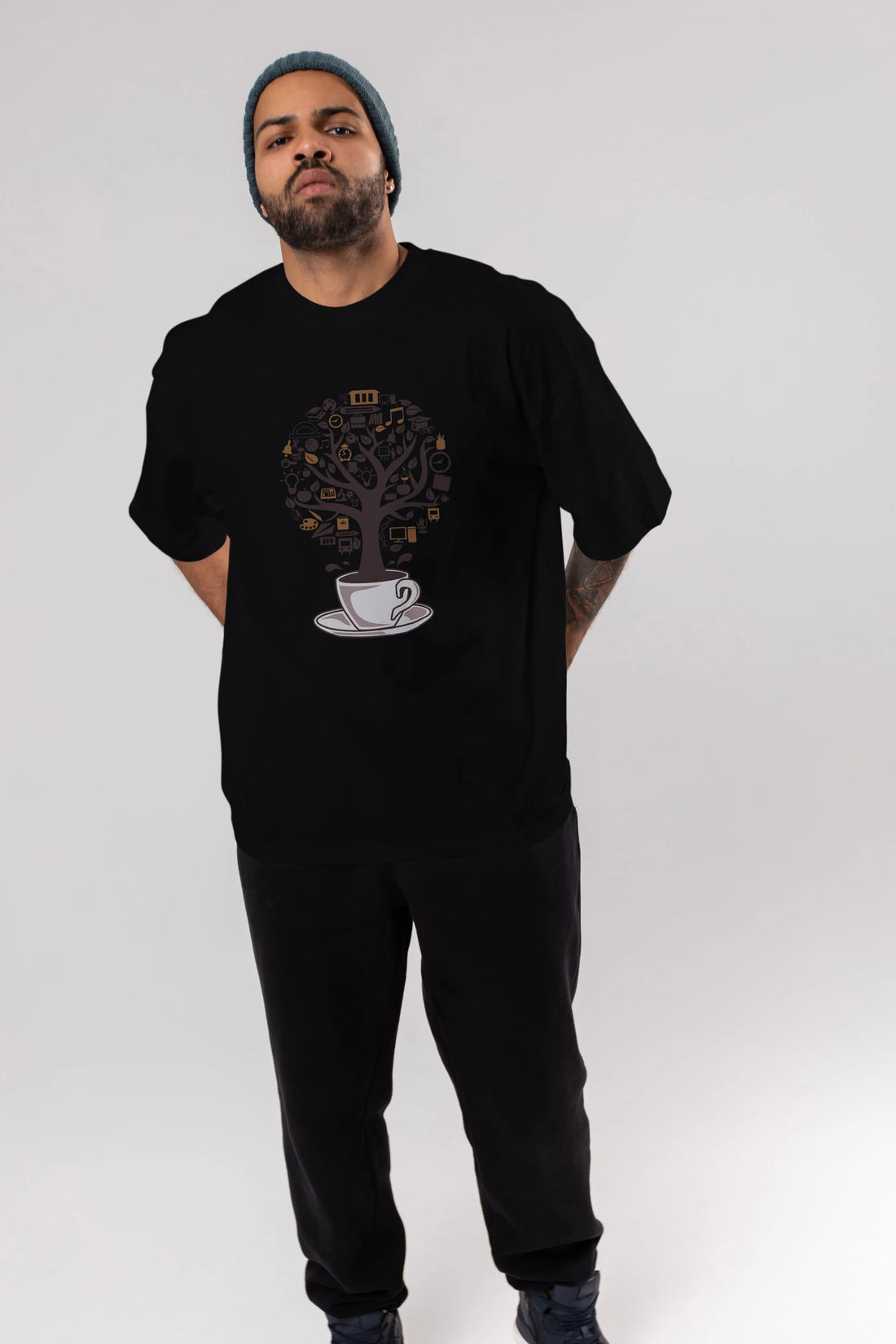Coffee Tree Ön Baskılı Oversize t-shirt %100 pamuk Erkek Kadın Unisex