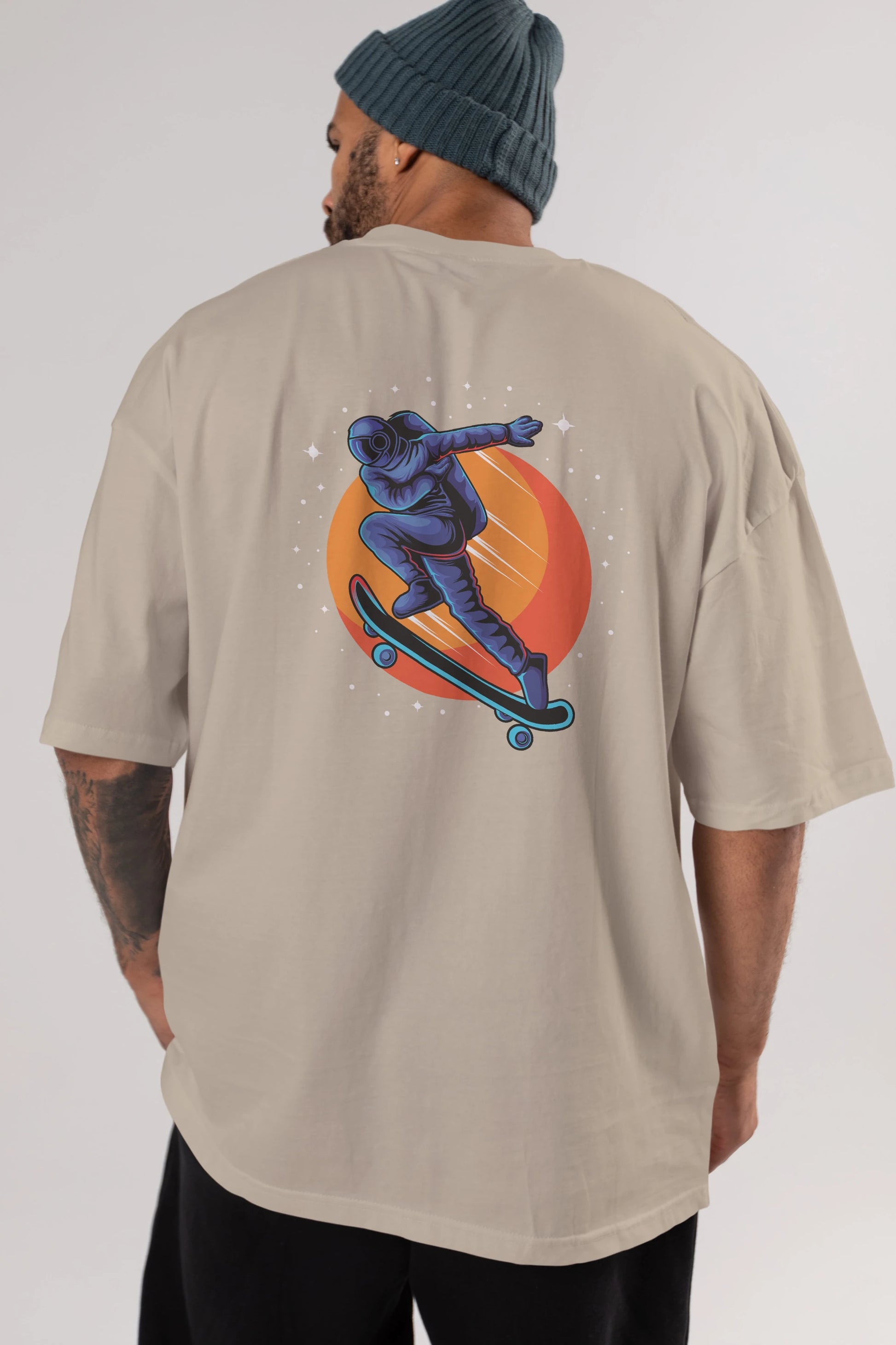 Astroskate Run Arka Baskılı Oversize t-shirt Erkek Kadın Unisex