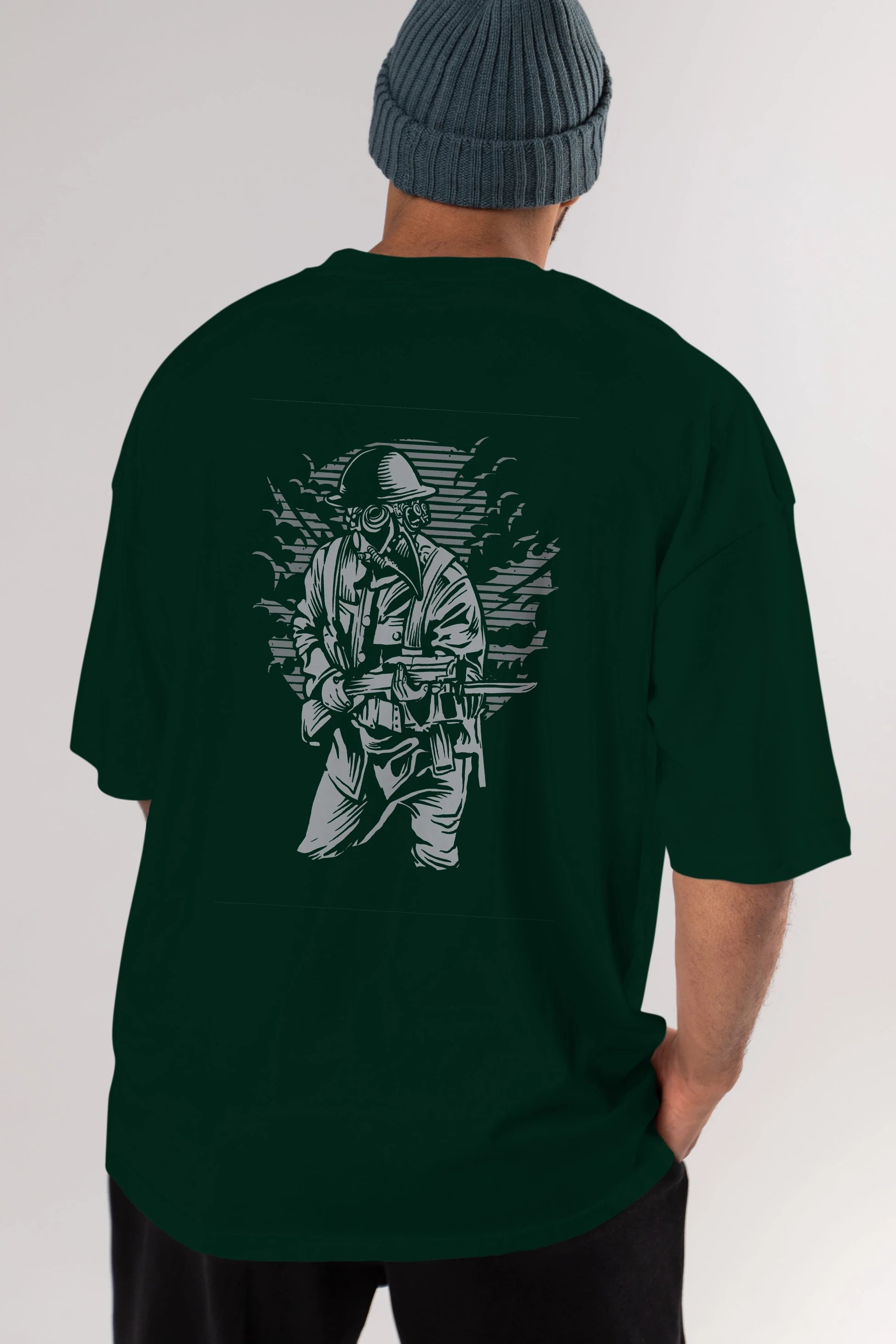 Steampunk Style Soldier Arka Baskılı Oversize t-shirt Erkek Kadın Unisex %100 Pamuk