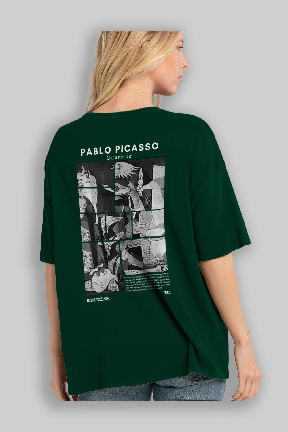 Pablo Picasso Guernica Arka Baskılı Oversize t-shirt Erkek Kadın Bisiklet Yaka Pamuk tişort