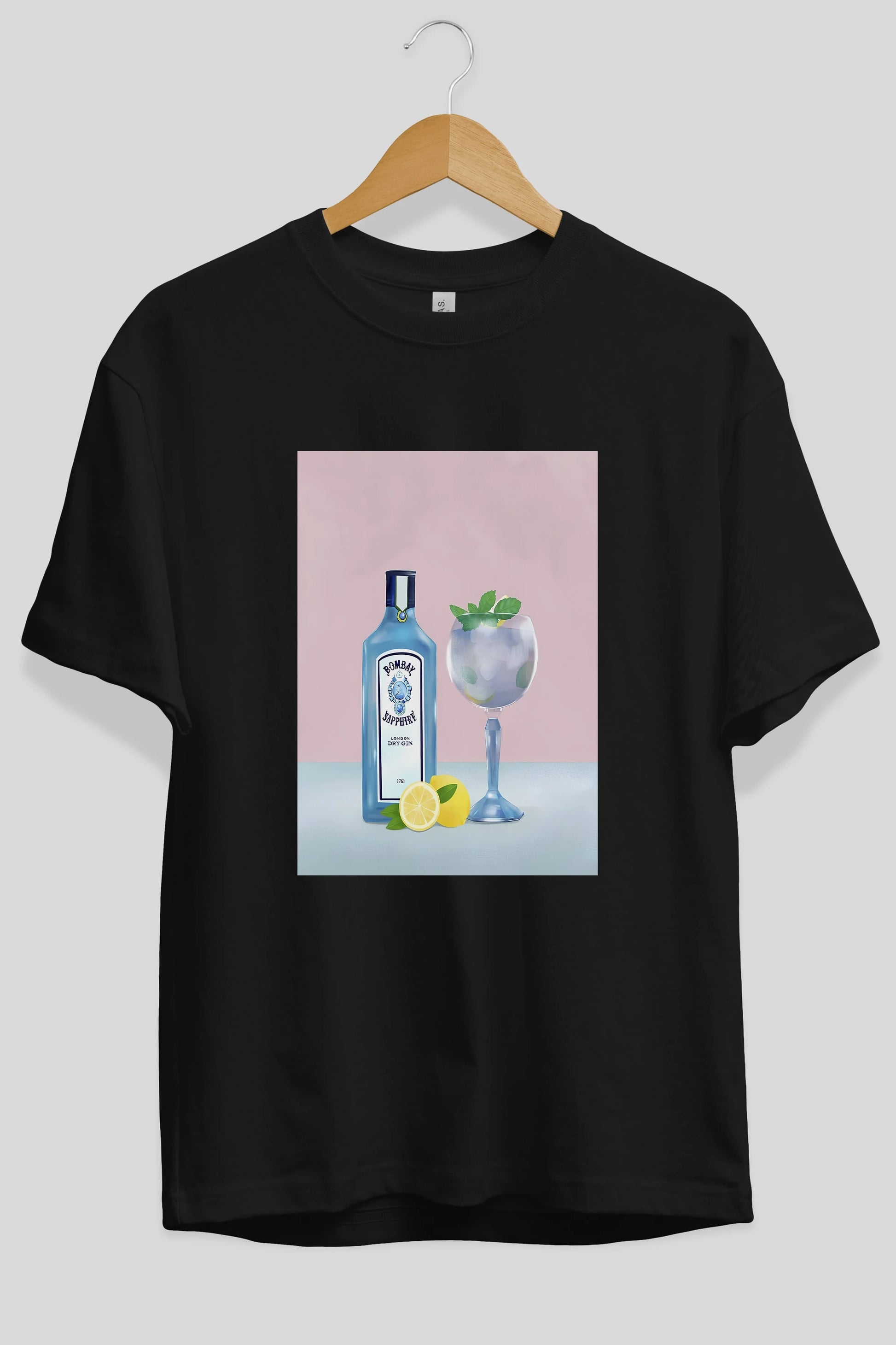 Bombay Sapphire Dry Gin Ön Baskılı Oversize t-shirt Erkek Kadın Unisex %100 Pamuk Bisiklet Yaka tişort