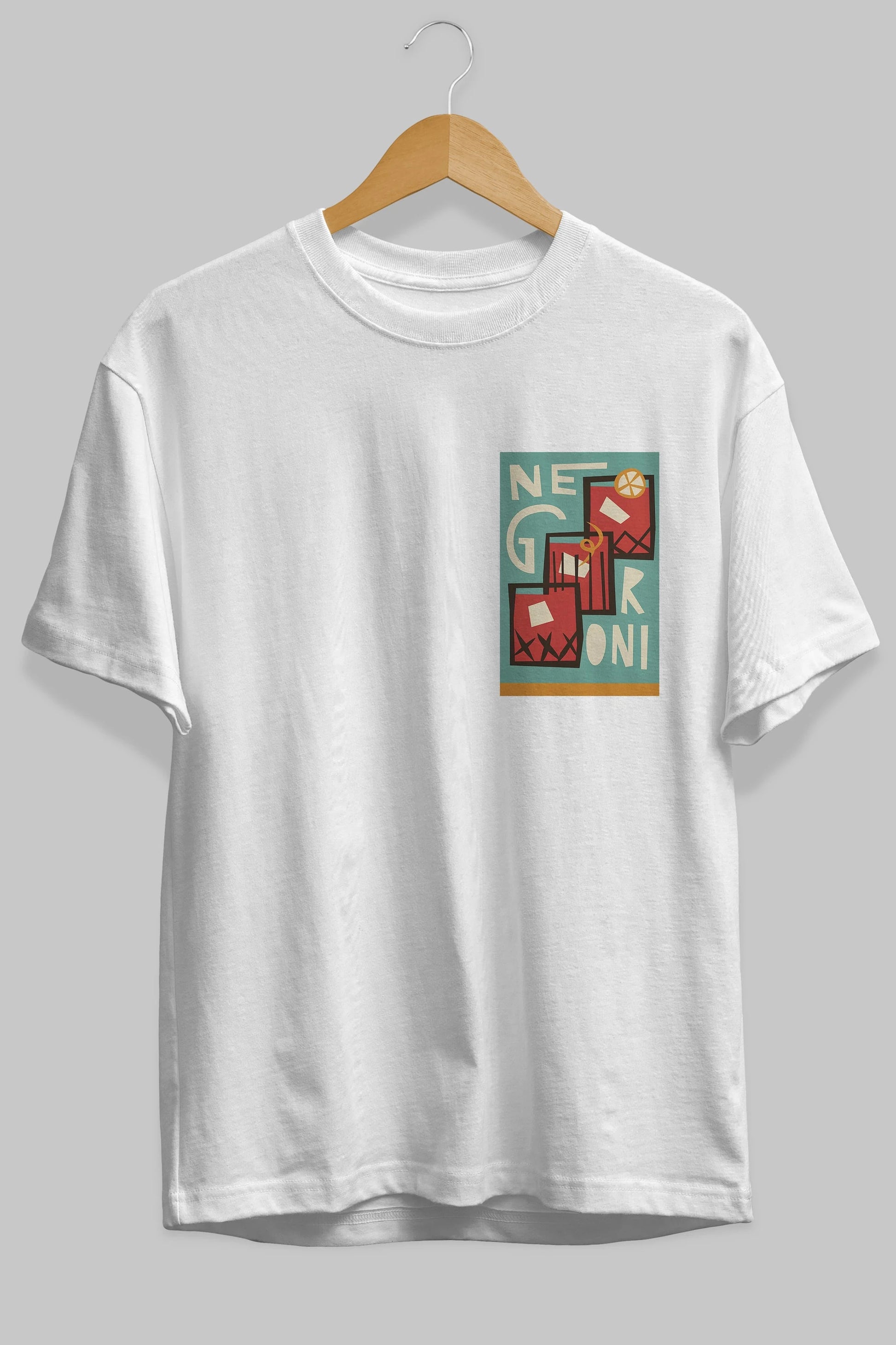 Negroni 3 Ön Sol Baskılı Oversize t-shirt Erkek Kadın Unisex %100 Pamuk Bisiklet Yaka tişort