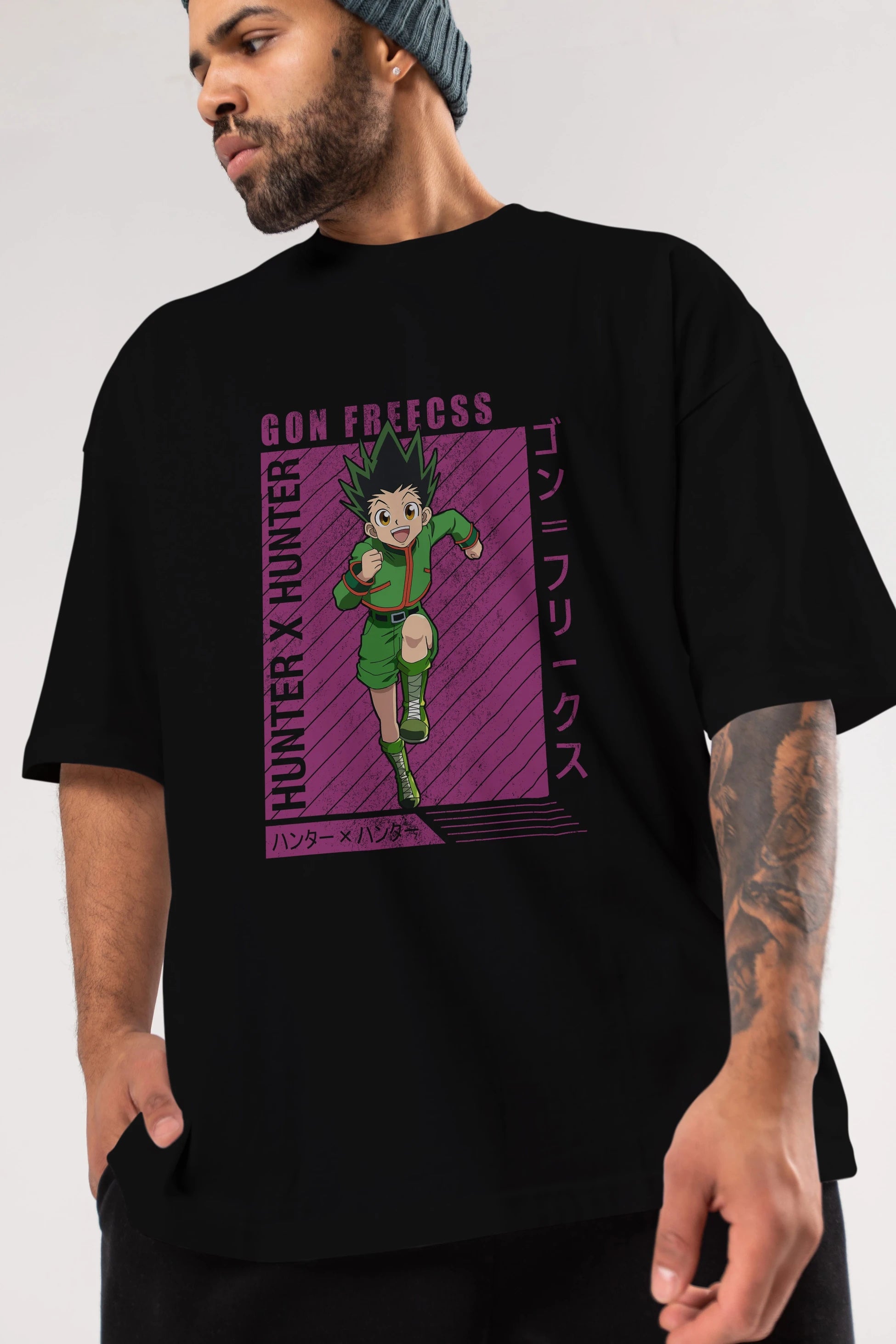 Gon Freecss HUNTER X HUNTER 3 Anime Ön Baskılı Oversize t-shirt %100 pamuk Erkek Kadın Unisex