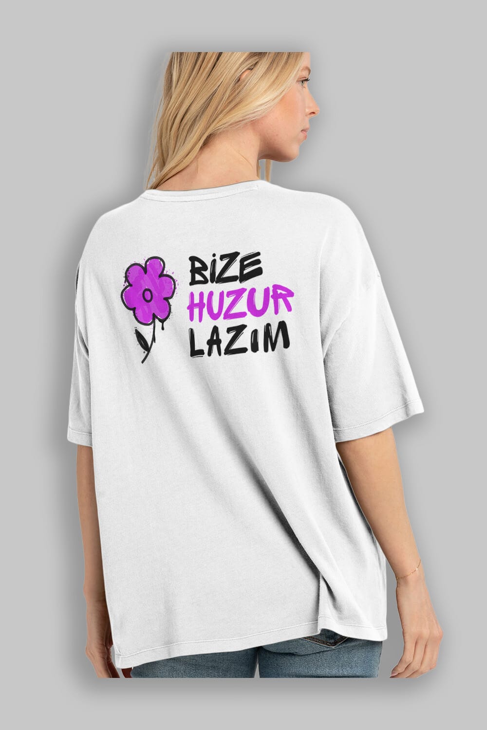 Bize Huzur Lazım Arka Baskılı Oversize t-shirt Erkek Kadın Unisex