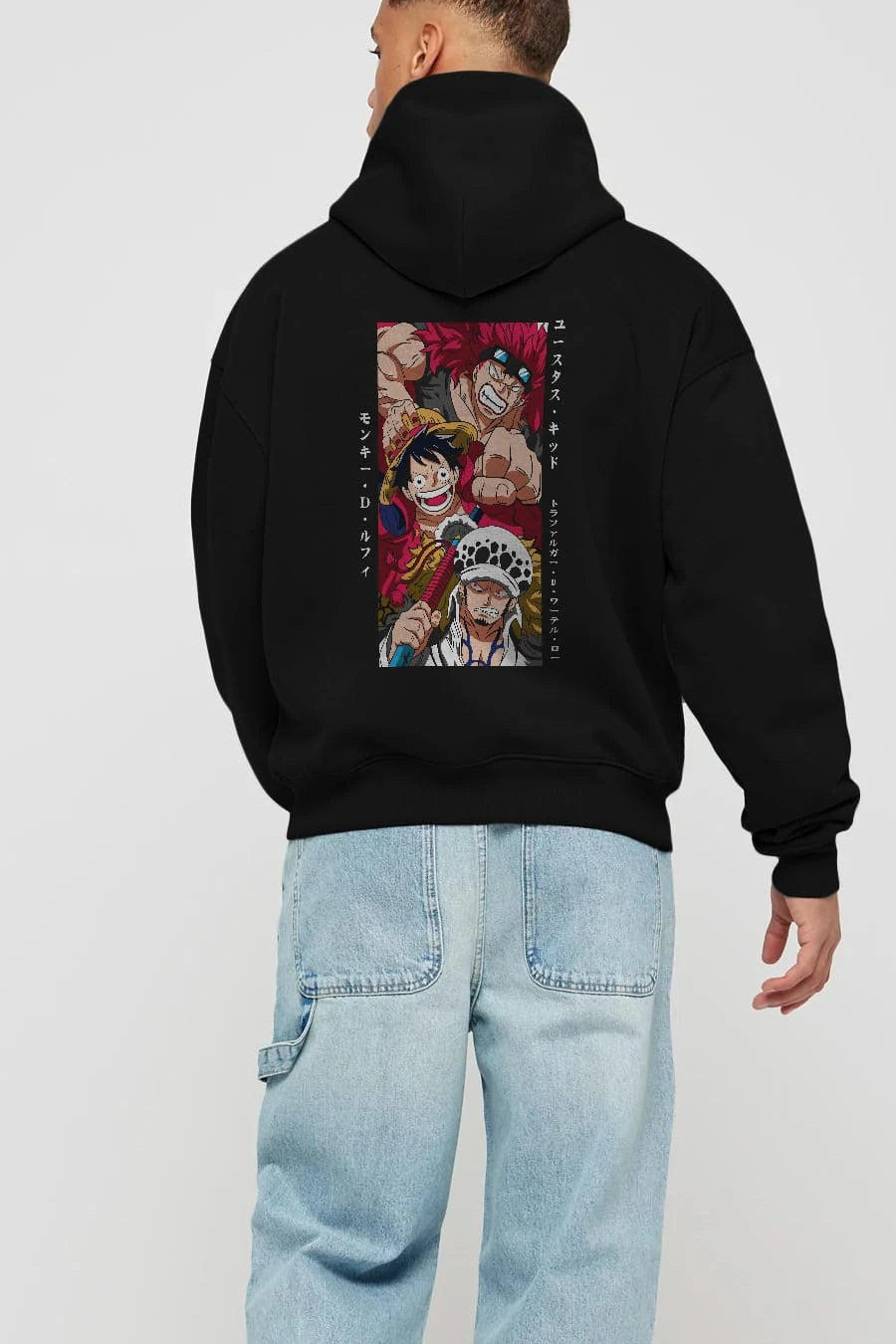SUPER NOVAS one piece Anime Arka Baskılı Hoodie Oversize Kapüşonlu Sweatshirt Erkek Kadın Unisex