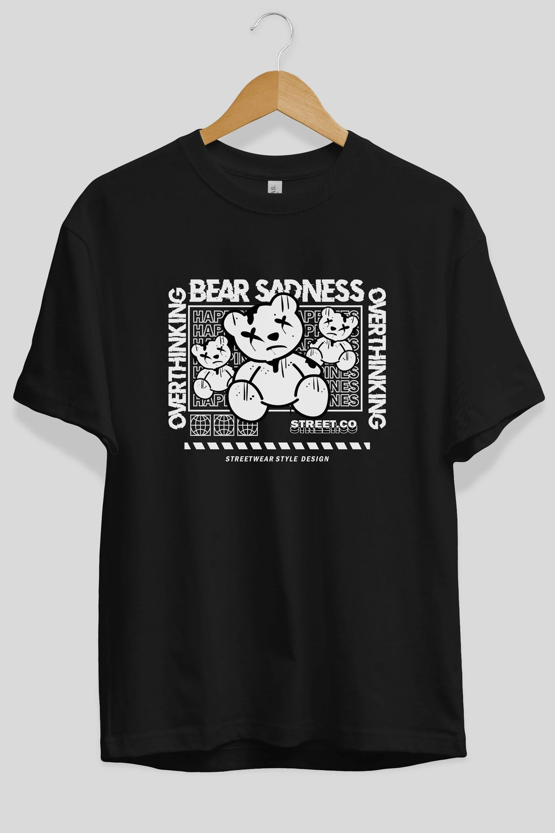 Bear Sadness 2 Ön Baskılı Oversize t-shirt Erkek Kadın Unisex