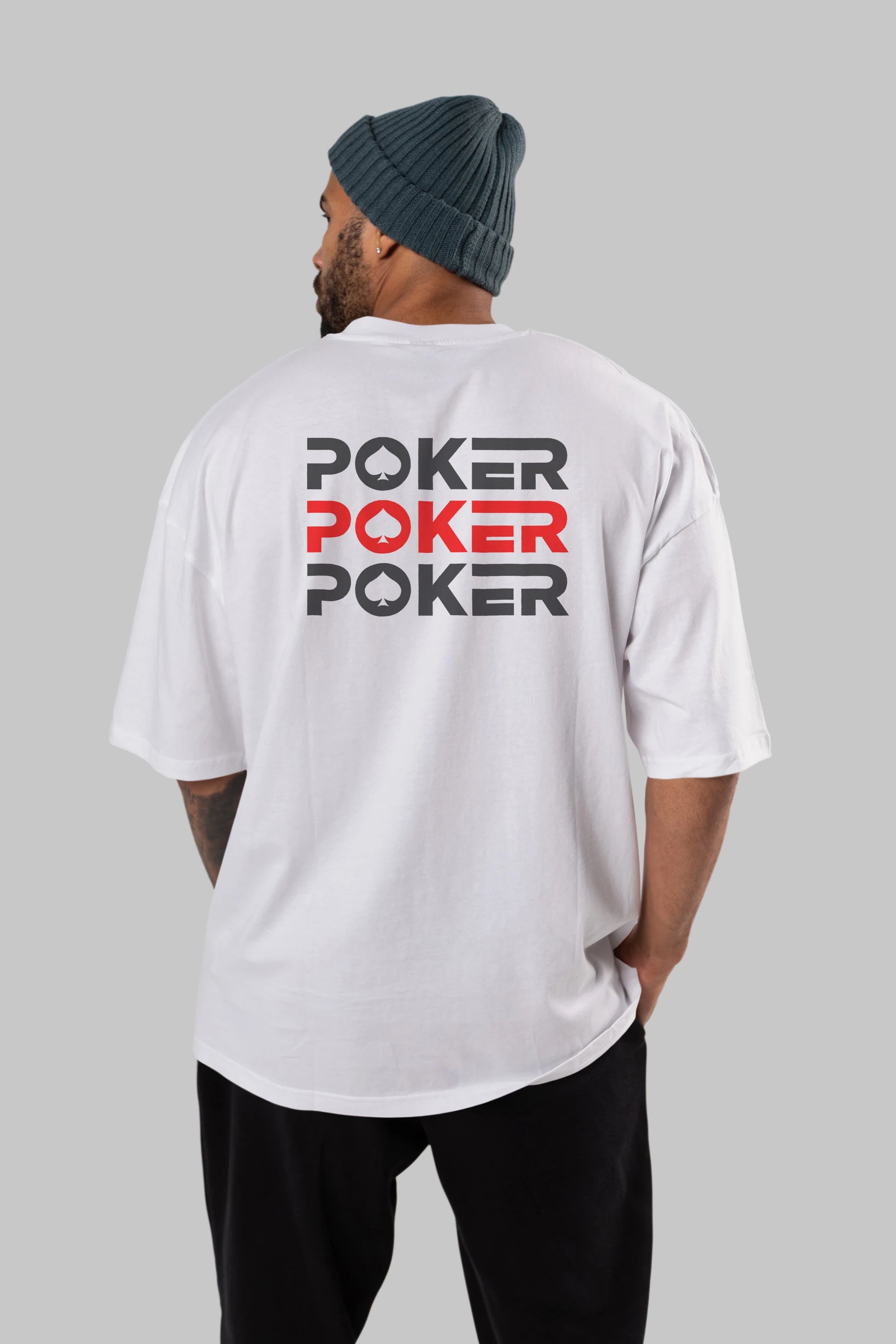 Poker Arka Baskılı Oversize t-shirt Erkek Kadın Unisex