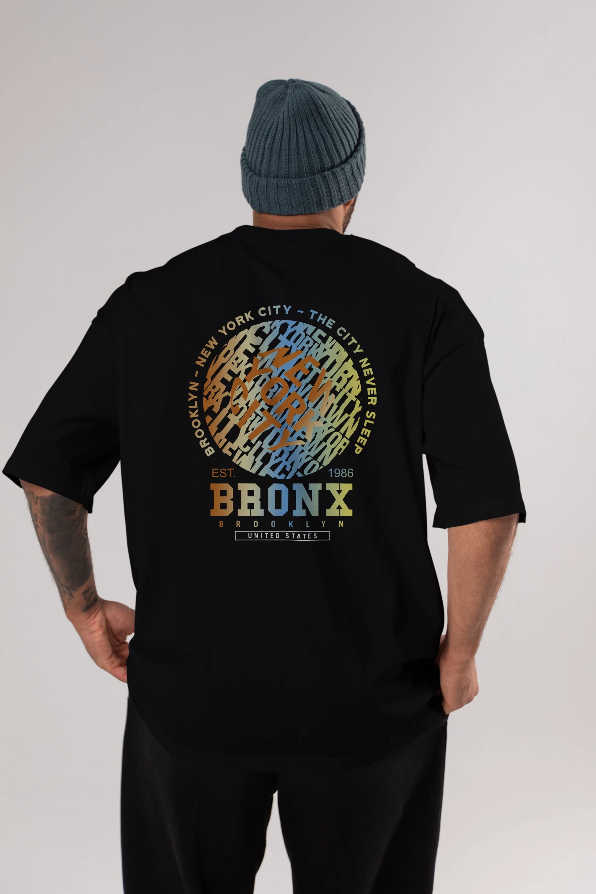 Brooklyn and New York City Arka Baskılı Oversize t-shirt Erkek Kadın Unisex