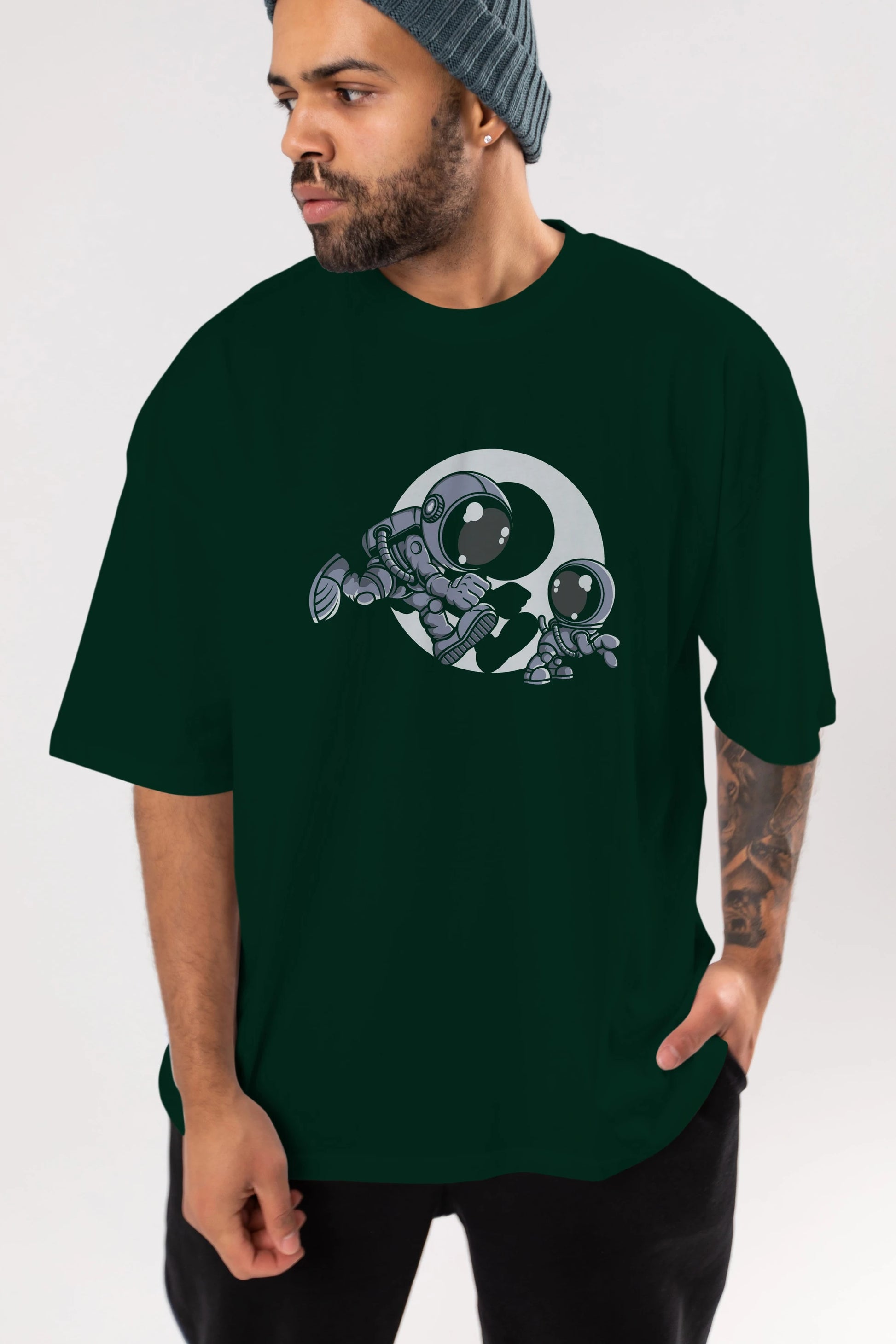 Astronaut And Little Dog Ön Baskılı Oversize t-shirt Erkek Kadın Unisex