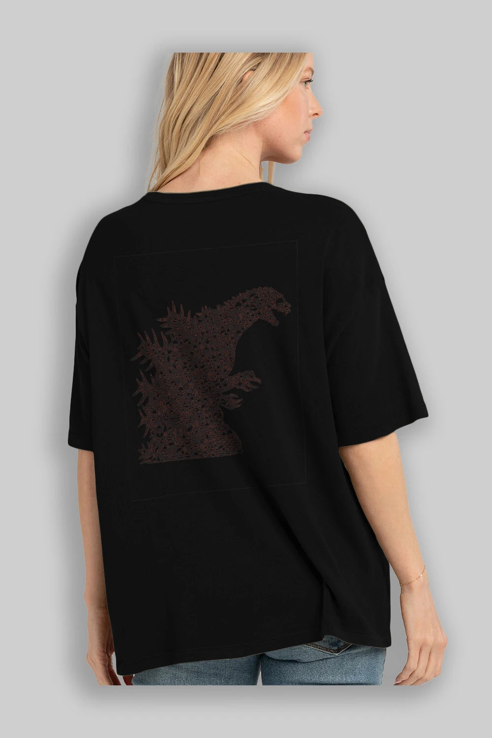 Godzilla Arka Baskılı Oversize t-shirt %100 pamuk Erkek Kadın Unisex