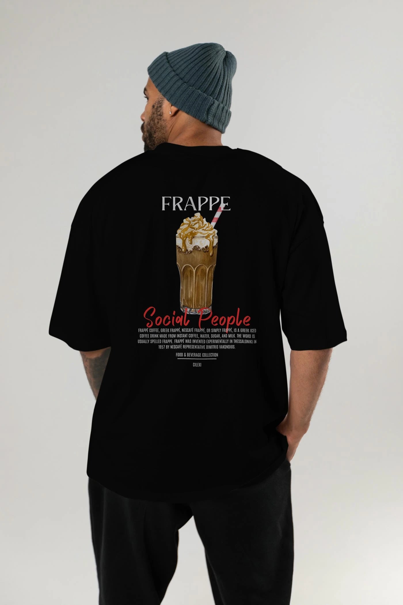 Frappe Kokteyl Serisi Baskılı Oversize t-shirt Erkek Kadın Unisex %100 Pamuk Bisiklet Yaka tişort