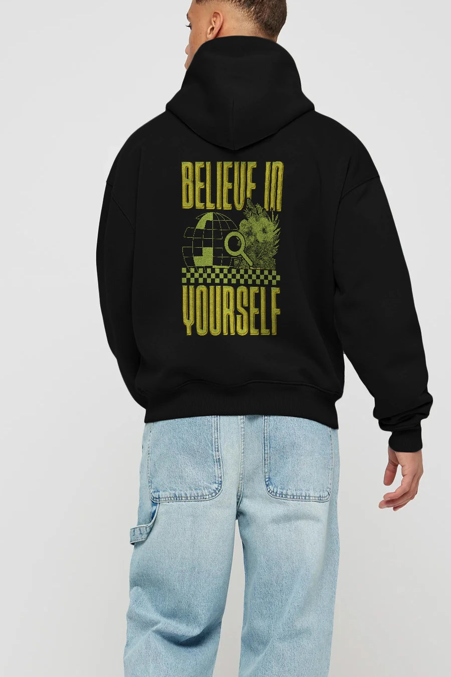 Believe in Yourself Yellow Arka Baskılı Hoodie Oversize Kapüşonlu Sweatshirt Erkek Kadın Unisex