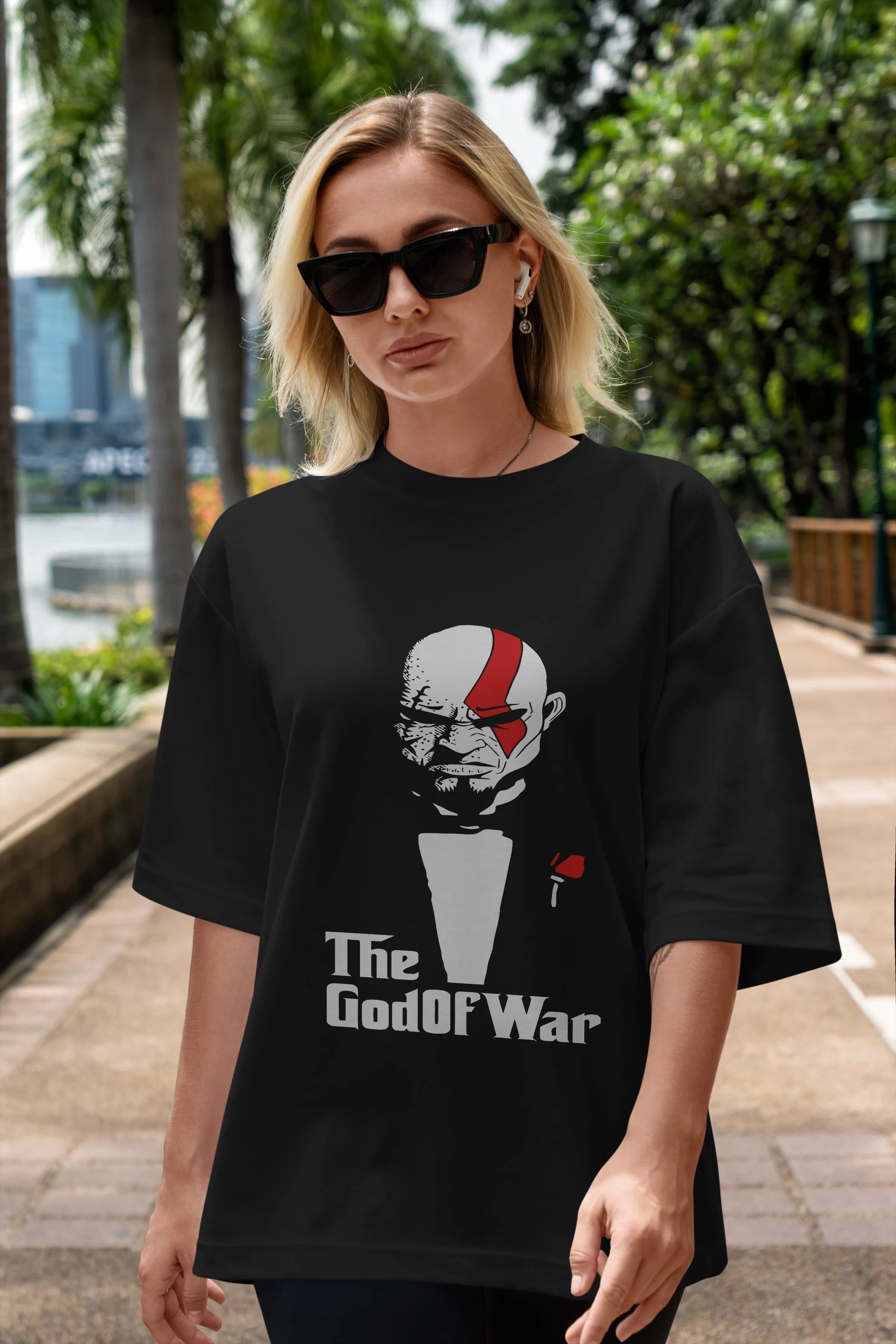 The God of War Ön Baskılı Oversize t-shirt Erkek Kadın Unisex %100 Pamuk Bisiklet Yaka tişort