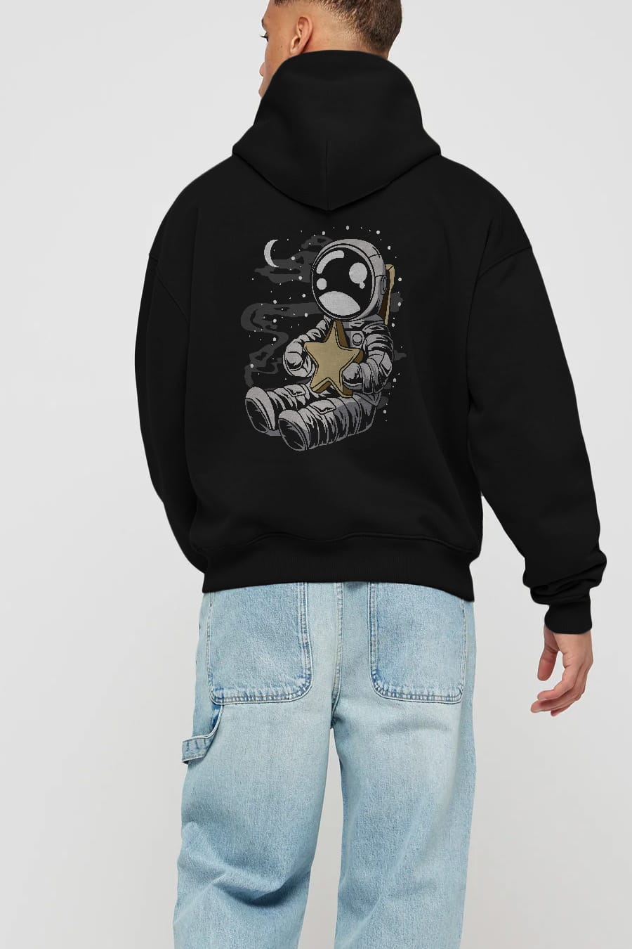 Astronaut Holding The Star Arka Baskılı Hoodie Oversize Kapüşonlu Sweatshirt Erkek Kadın Unisex