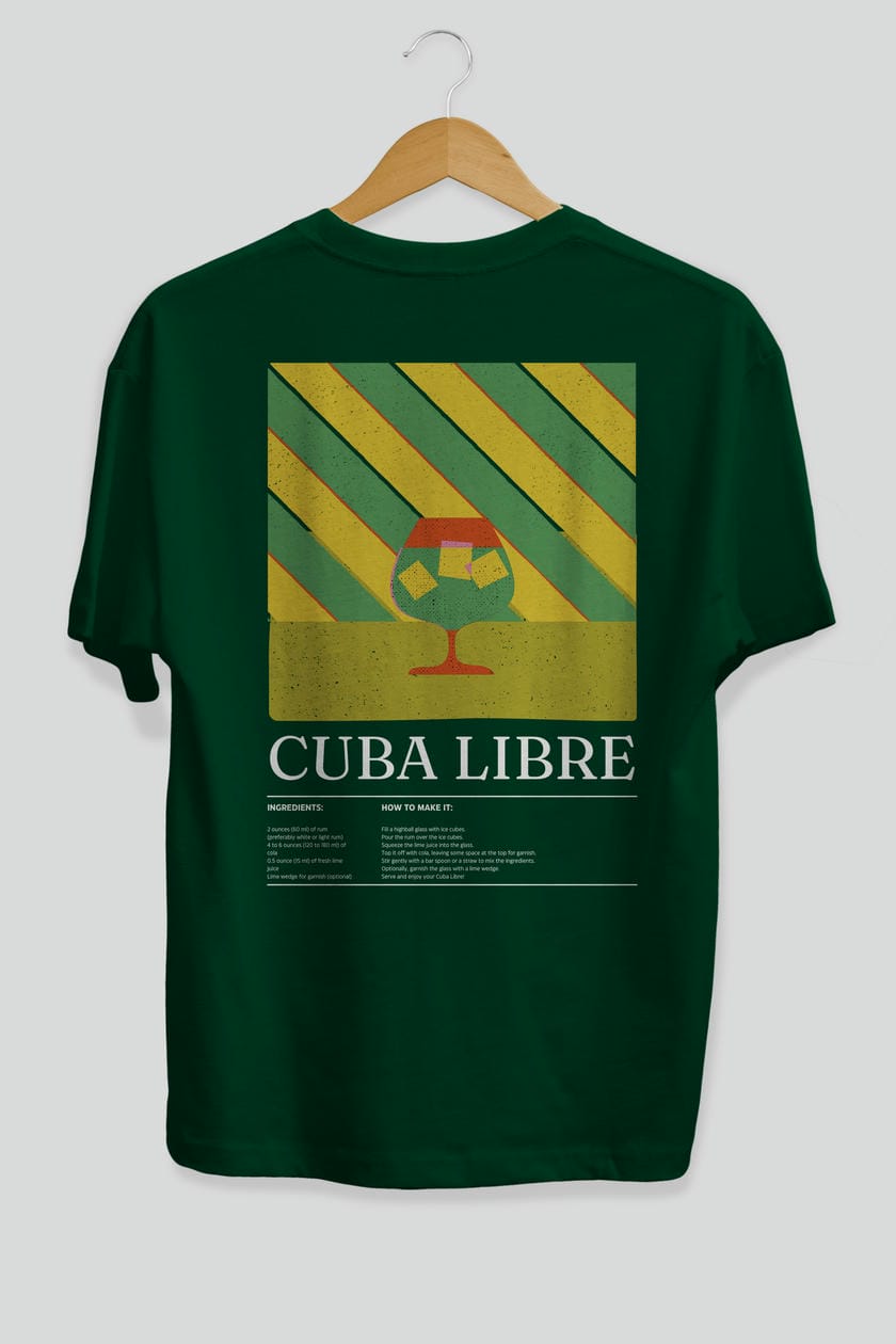 Cuba Libre Kokteyl Serisi Arka Baskılı Oversize t-shirt Erkek Kadın %100 Pamuk Bisiklet Yaka tişort