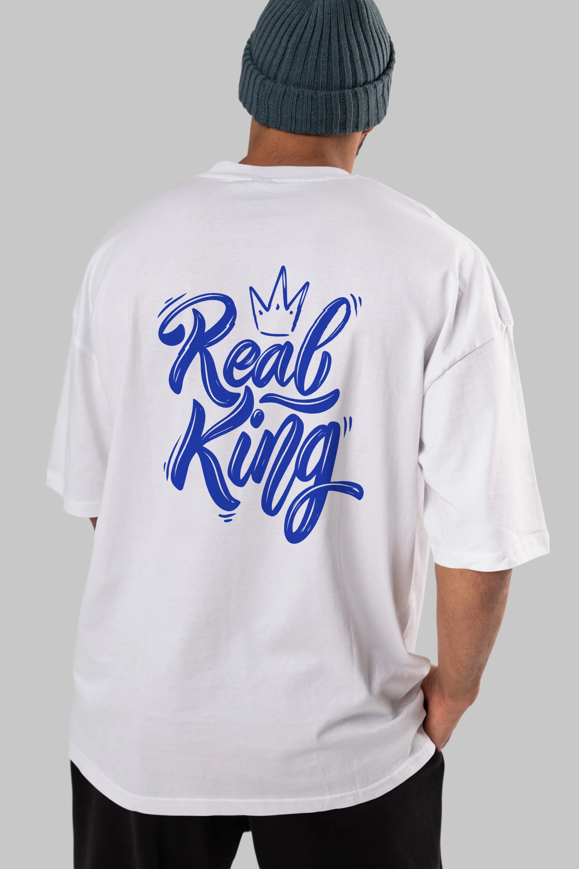 Real King Yazılı Arka Baskılı Oversize t-shirt Erkek Kadın Unisex