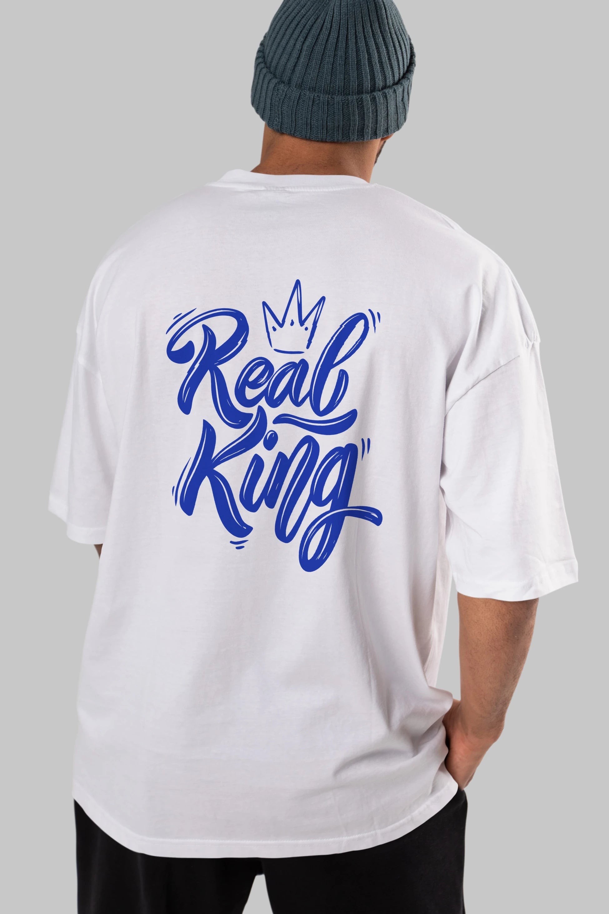 Real King Yazılı Arka Baskılı Oversize t-shirt Erkek Kadın Unisex