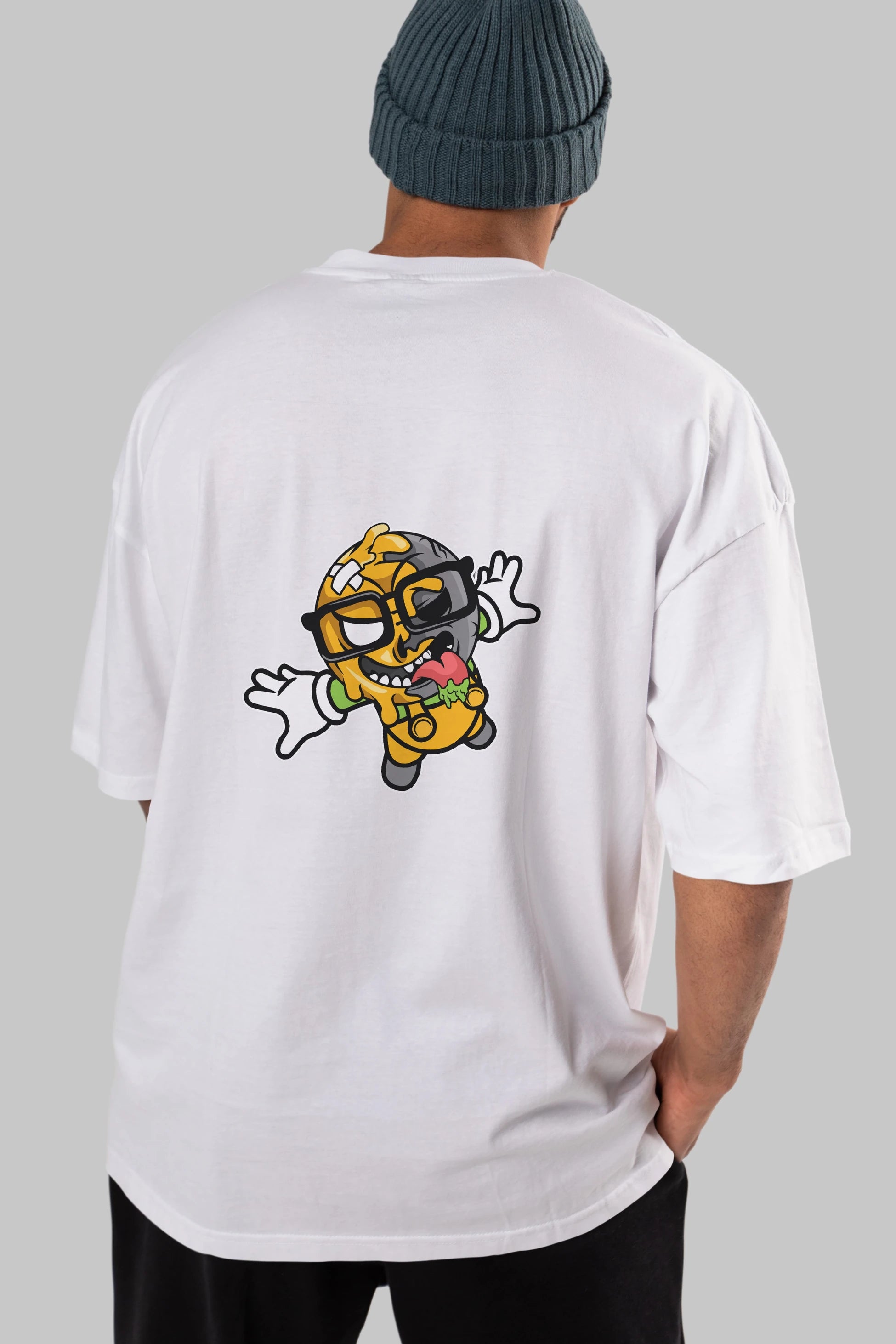 Smiley Jump Arka Baskılı Oversize t-shirt Erkek Kadın Unisex %100 Pamuk tişort