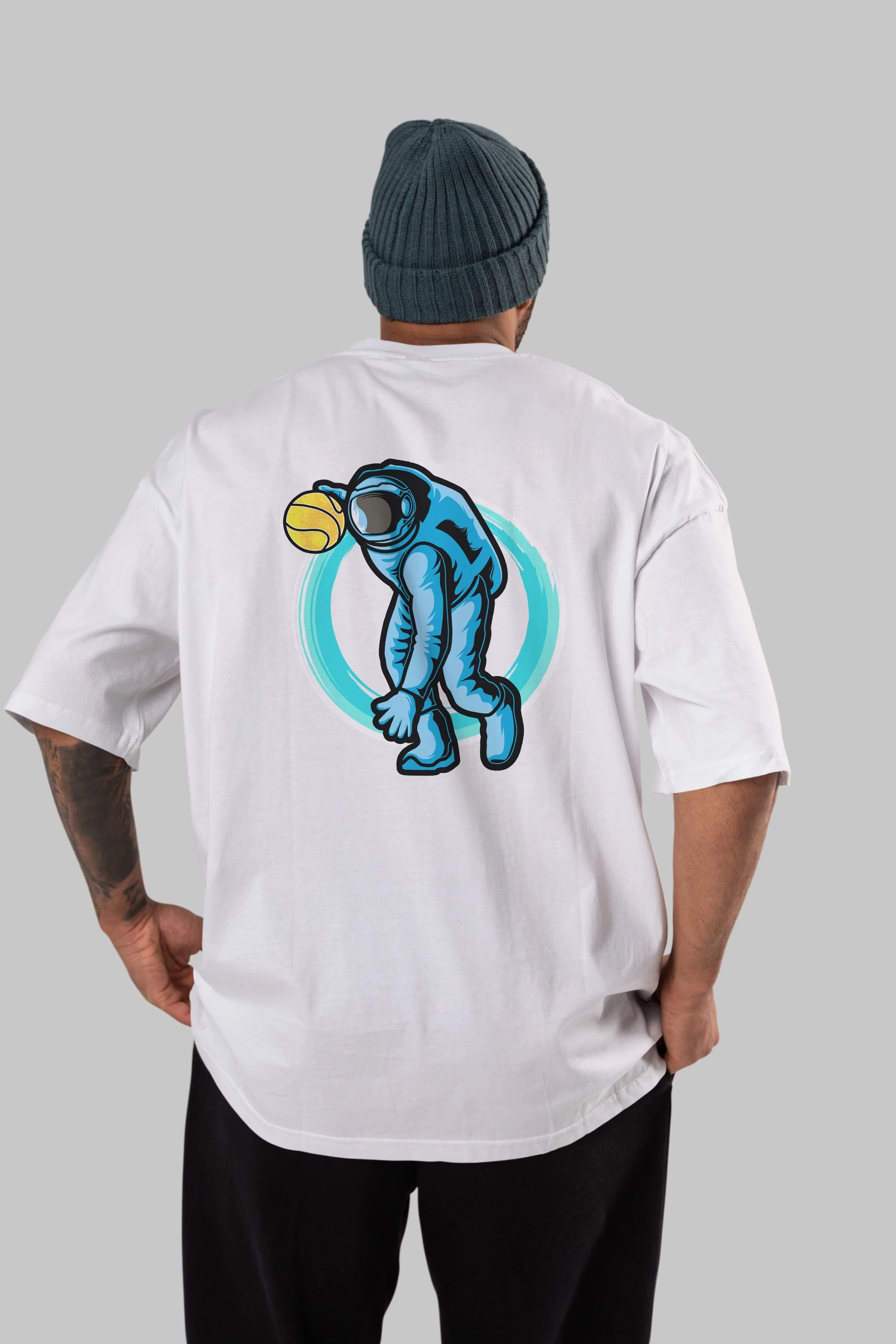 Astronaut Dribble Arka Baskılı Oversize t-shirt Erkek Kadın Unisex