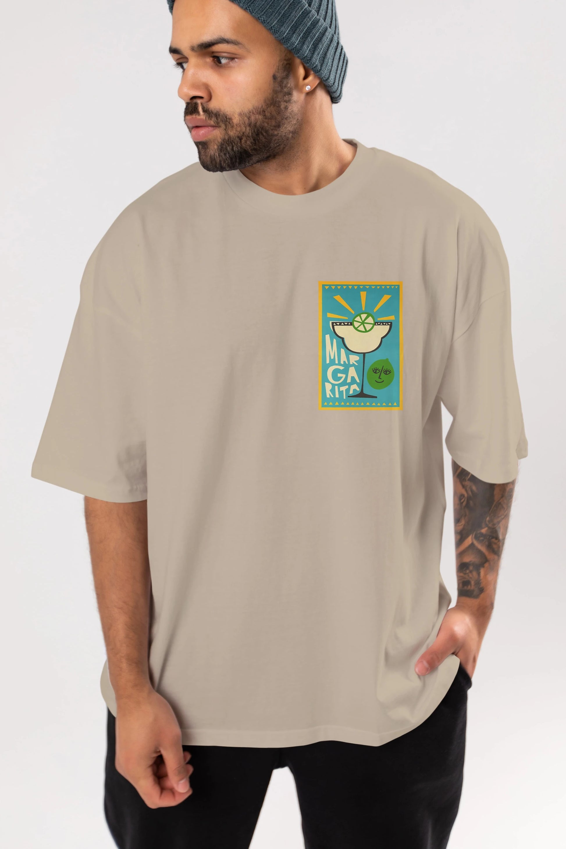 Margarita 4 Ön Sol Baskılı Oversize t-shirt Erkek Kadın Unisex %100 Pamuk Bisiklet Yaka tişort