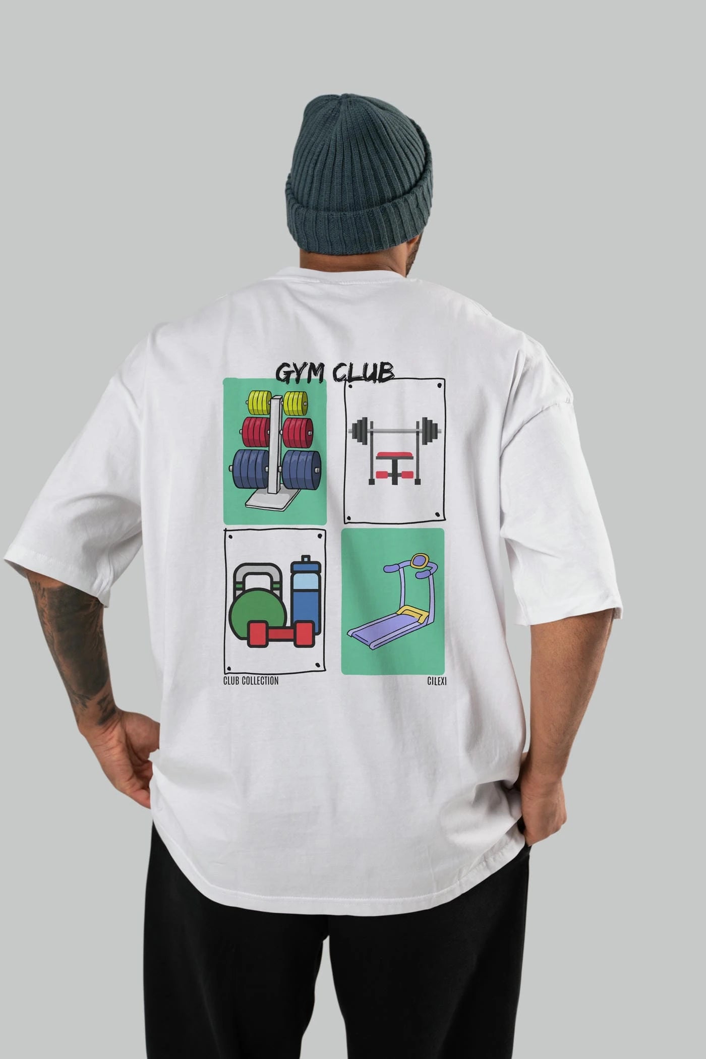 Gym Club Arka Baskılı Oversize t-shirt Erkek Kadın %100 Pamuk Bisiklet Yaka tişort
