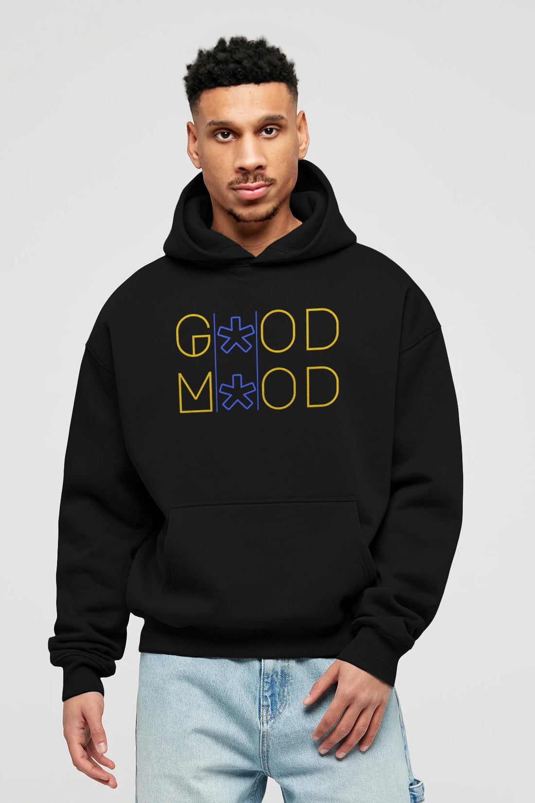 Good Mood Yazılı Ön Baskılı Oversize Hoodie Kapüşonlu Sweatshirt Erkek Kadın Unisex