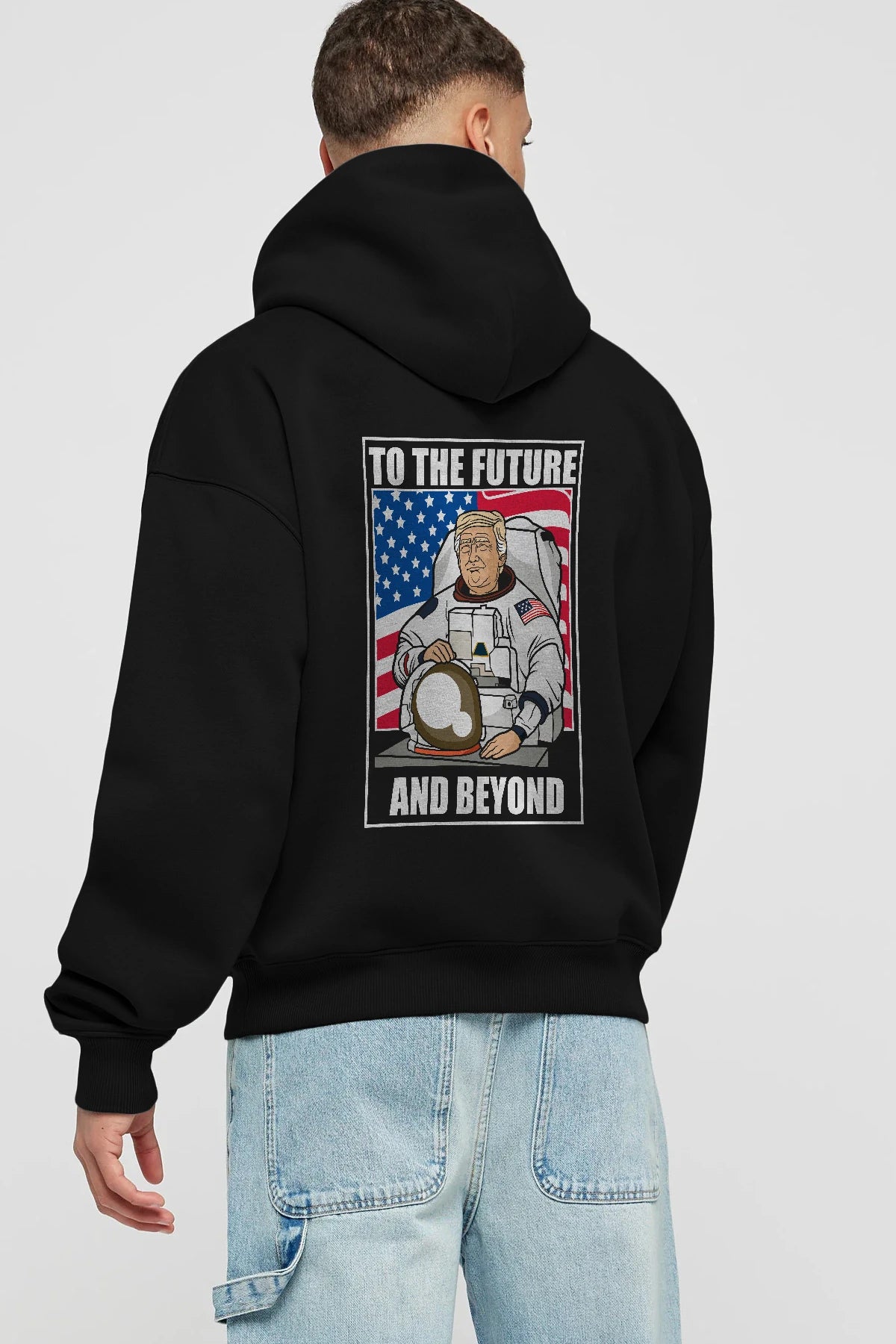 Trumpstronaut Arka Baskılı Hoodie Oversize Kapüşonlu Sweatshirt Erkek Kadın Unisex