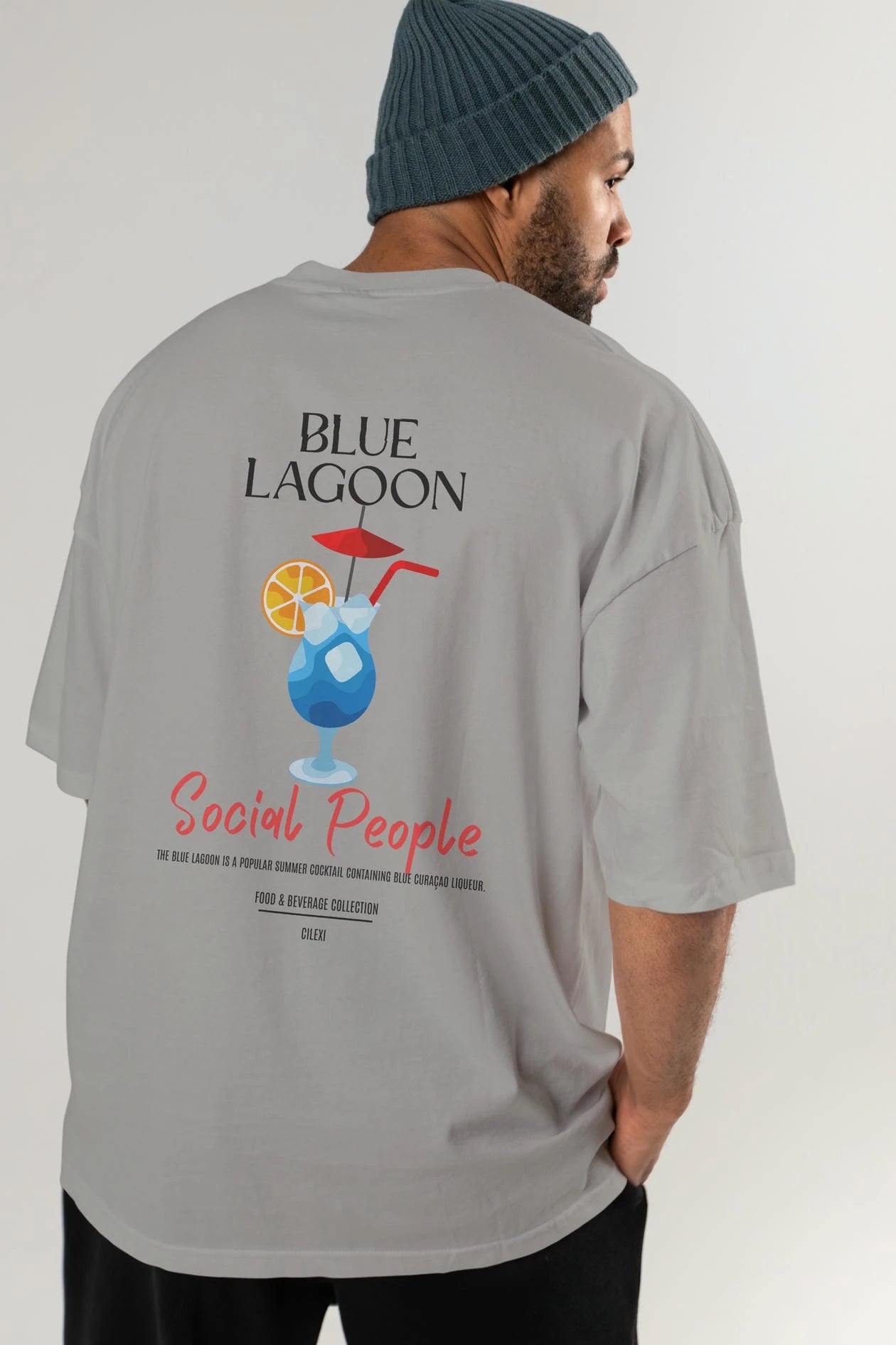 Blue Lagoon Kokteyl Serisi Baskılı Oversize t-shirt Erkek Kadın Unisex %100 Pamuk Bisiklet Yaka tişort