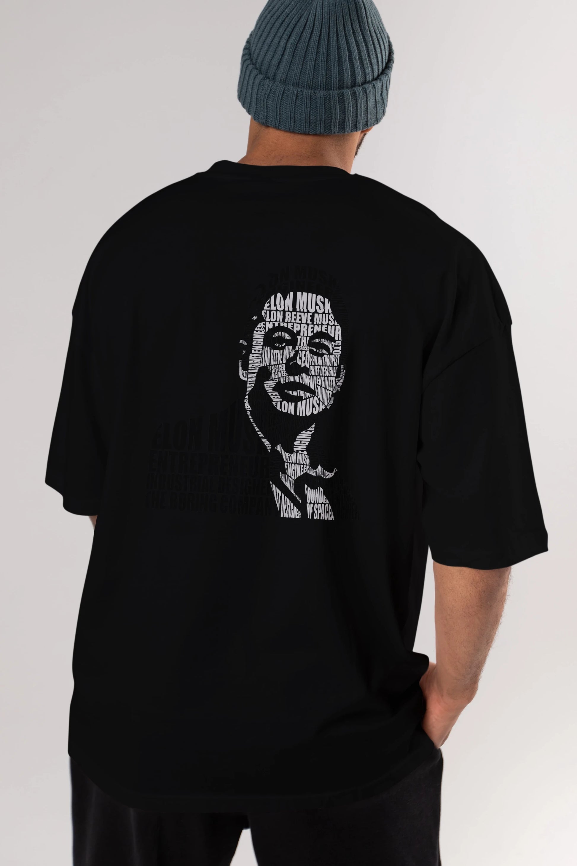 Elon Musk Calligram Arka Baskılı Oversize t-shirt %100 pamuk Erkek Kadın Unisex