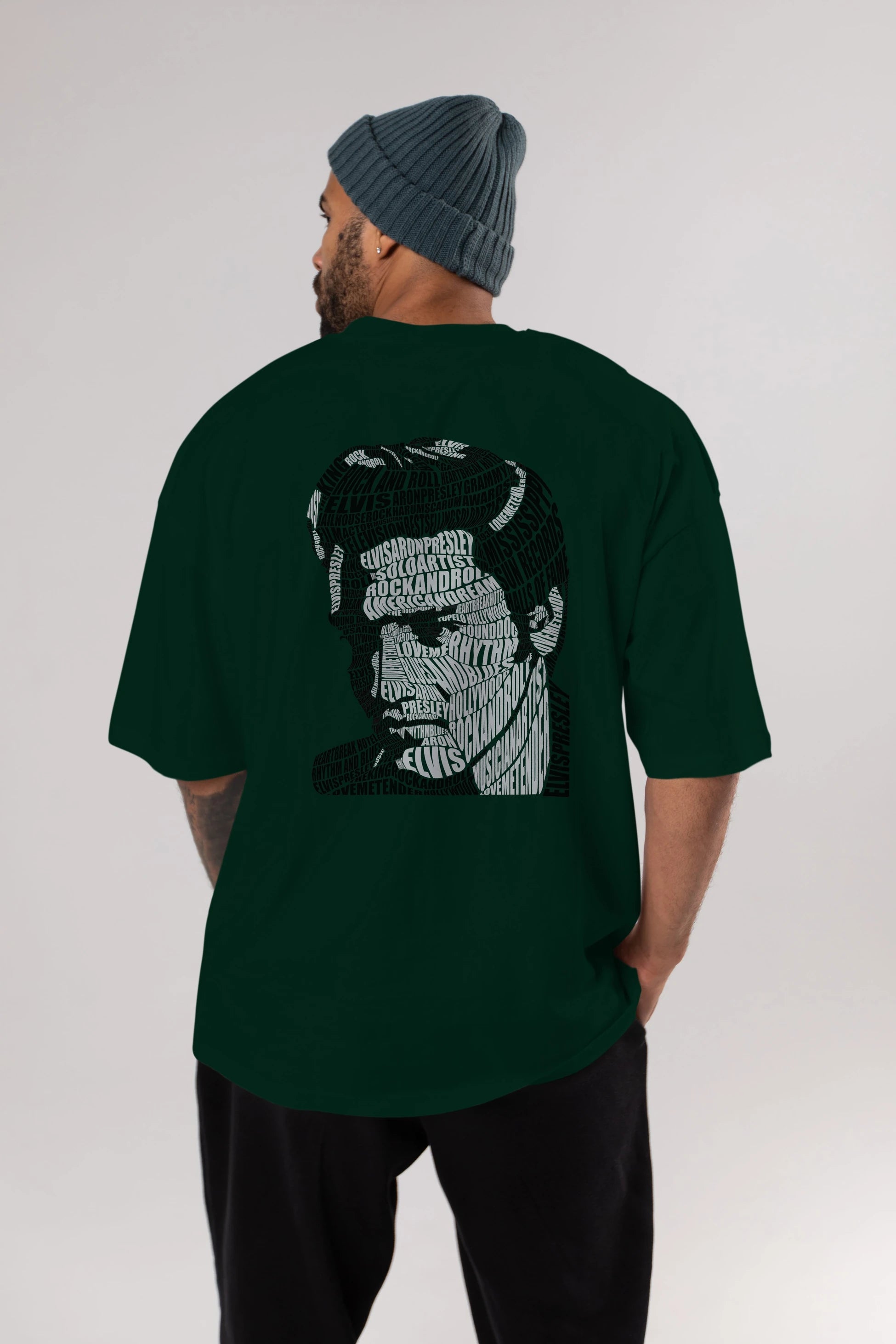 Elvis Presley Calligram Arka Baskılı Oversize t-shirt %100 pamuk Erkek Kadın Unisex
