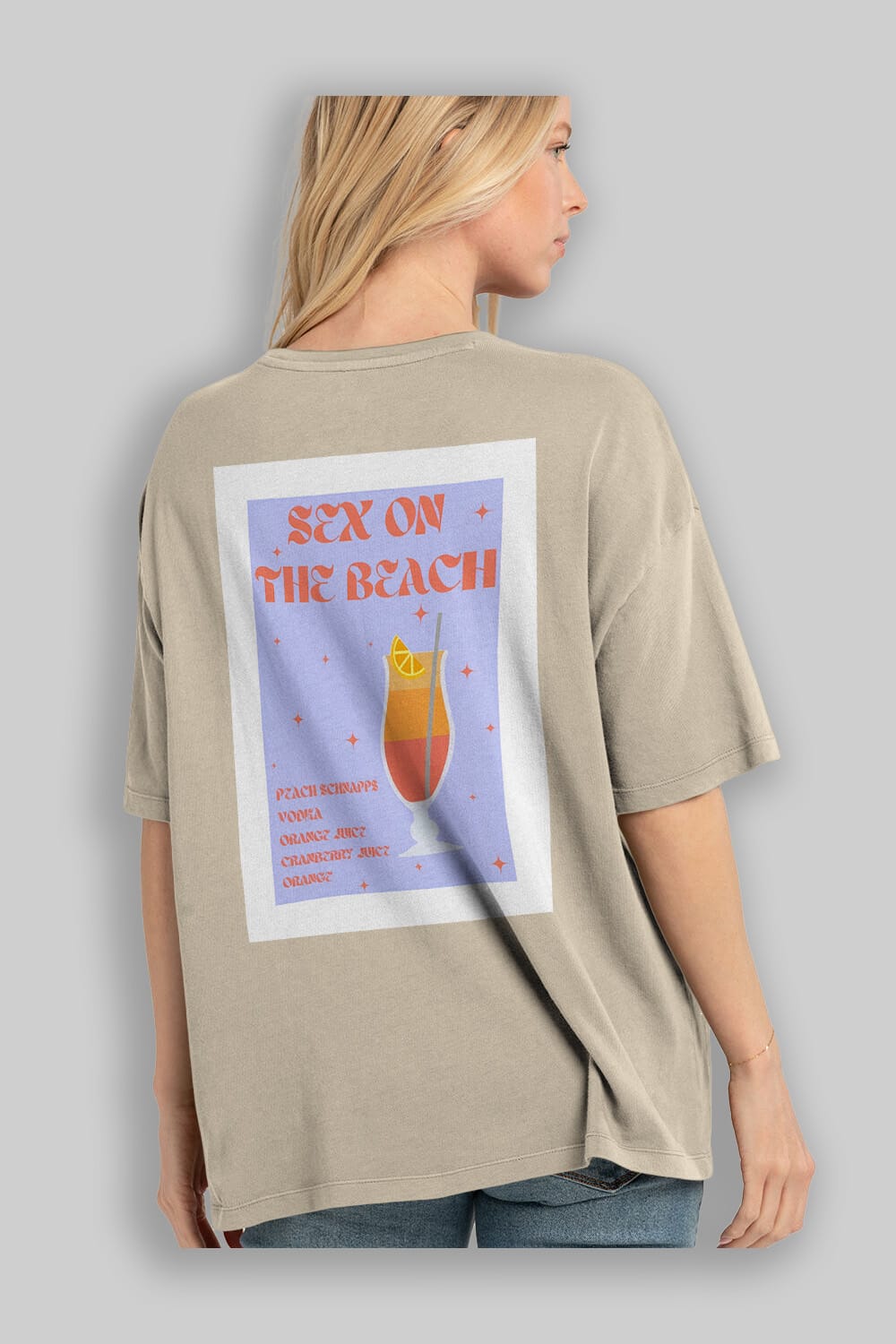 Sex On The Beach Arka Baskılı Oversize t-shirt Erkek Kadın Unisex %100 Pamuk Bisiklet Yaka tişort
