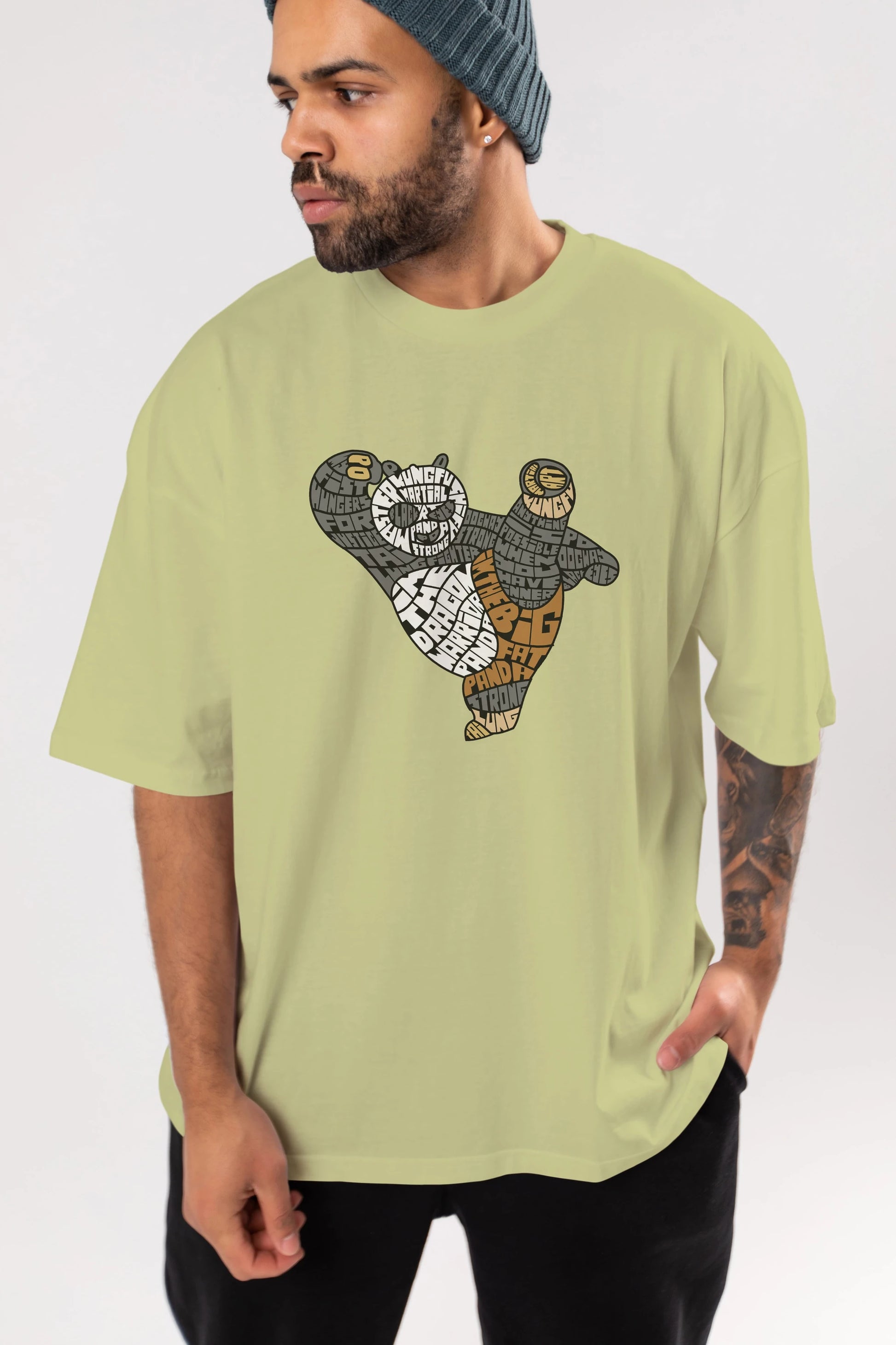 Warrior Panda Ön Baskılı Oversize t-shirt %100 pamuk Erkek Kadın Unisex