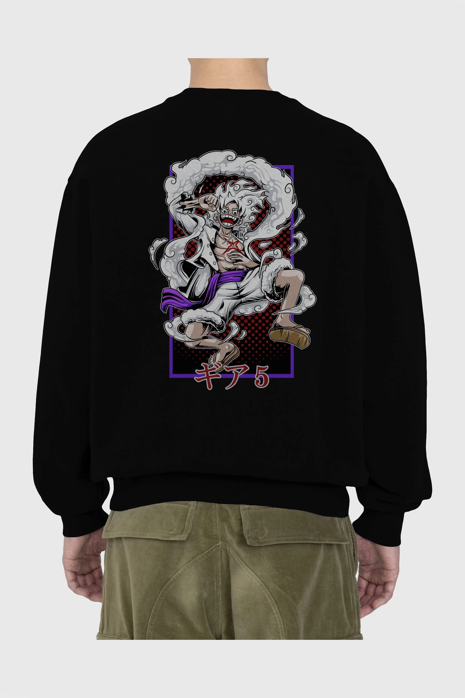 LUFFY GEAR 5 RECUADRO Anime Arka Baskılı Oversize Sweatshirt Erkek Kadın Unisex