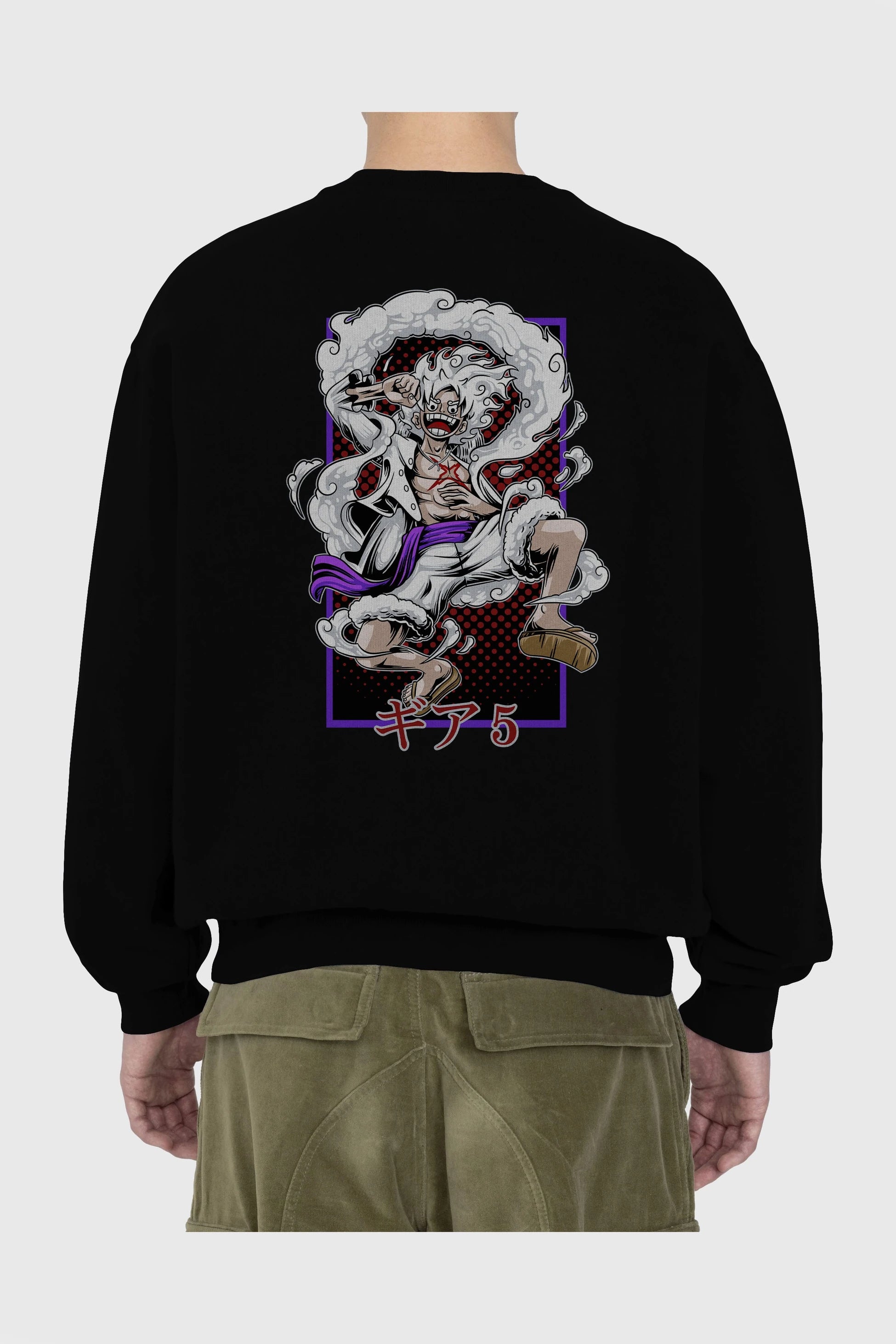 LUFFY GEAR 5 RECUADRO Anime Arka Baskılı Oversize Sweatshirt Erkek Kadın Unisex