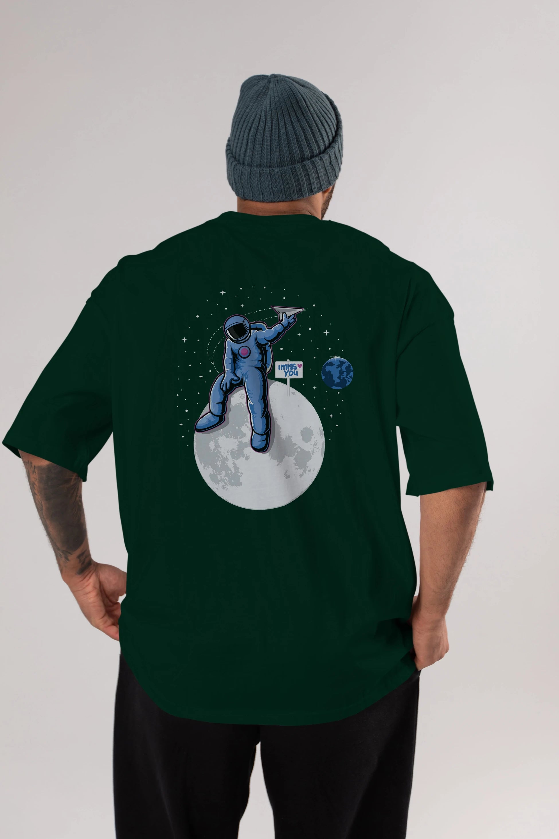 Astro Missing Earth Arka Baskılı Oversize t-shirt Erkek Kadın Unisex