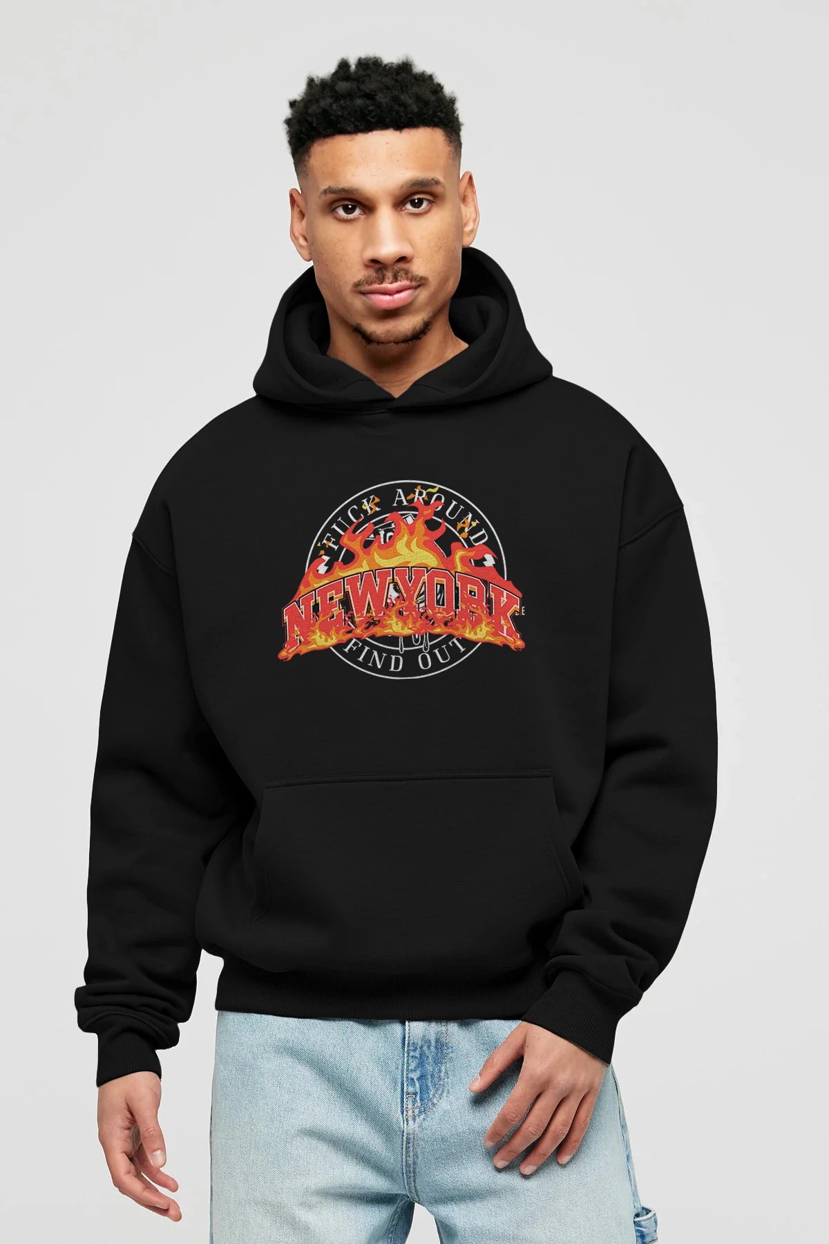 Newyork Style Ön Baskılı Hoodie Oversize Kapüşonlu Sweatshirt Erkek Kadın Unisex