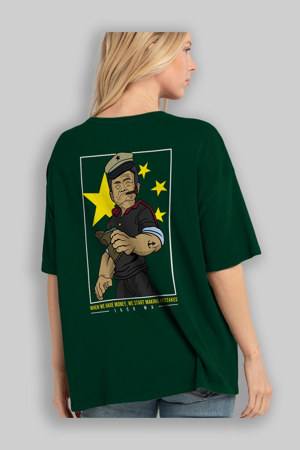 Popeye Jack Ma Arka Baskılı Oversize t-shirt Erkek Kadın Unisex %100 Pamuk tişort