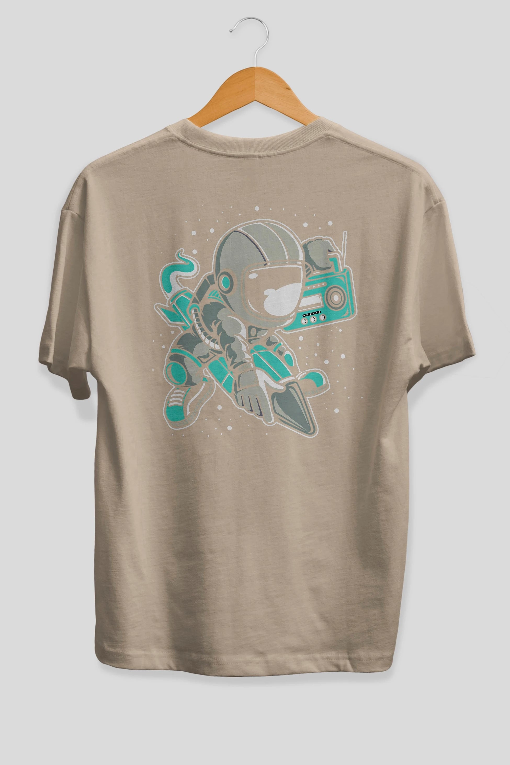 Astronaut Rocket (2) Arka Baskılı Oversize t-shirt Erkek Kadın Unisex