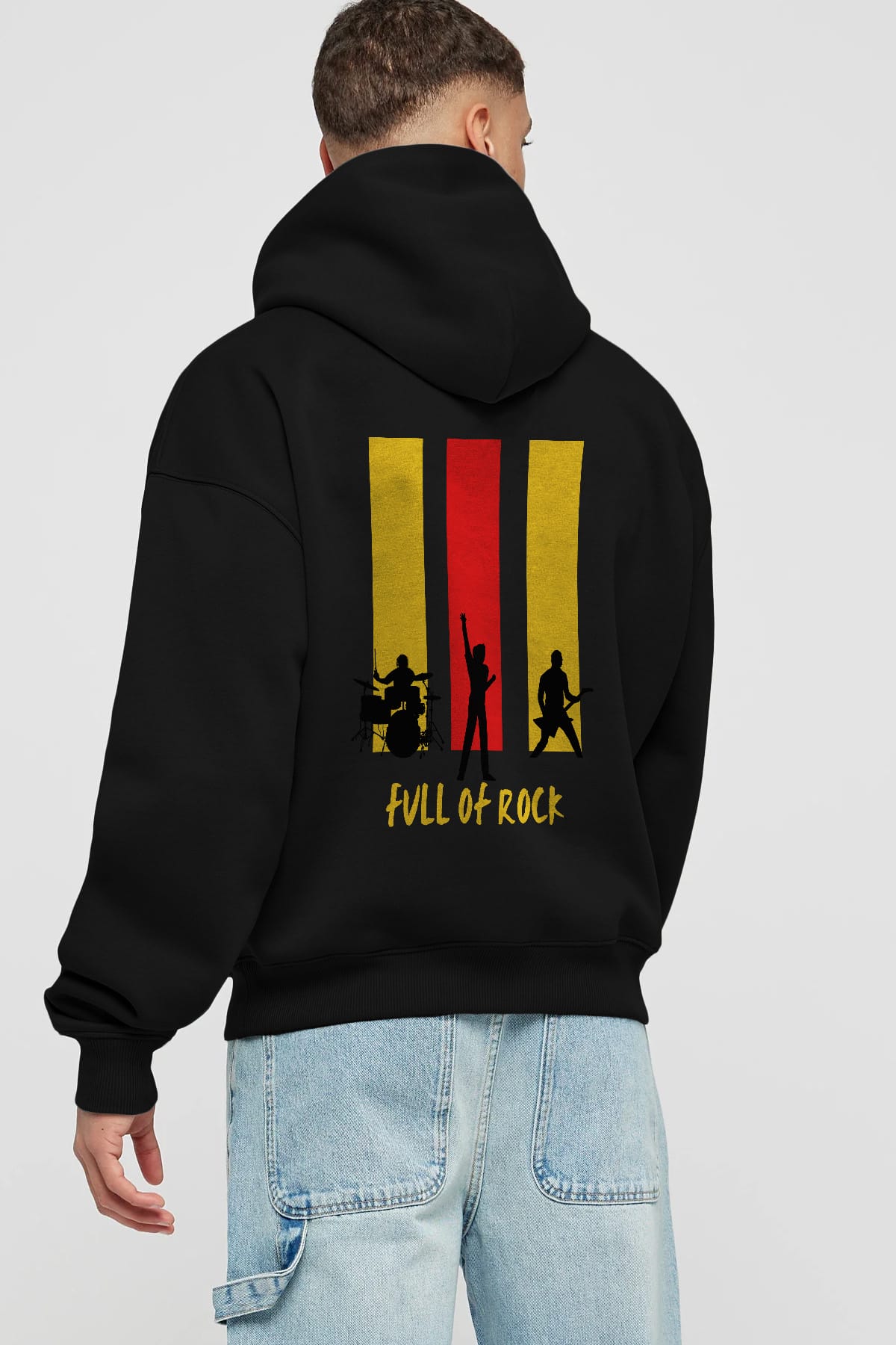 Full of Rock Yazılı Arka Baskılı Oversize Hoodie Kapüşonlu Sweatshirt Erkek Kadın Unisex