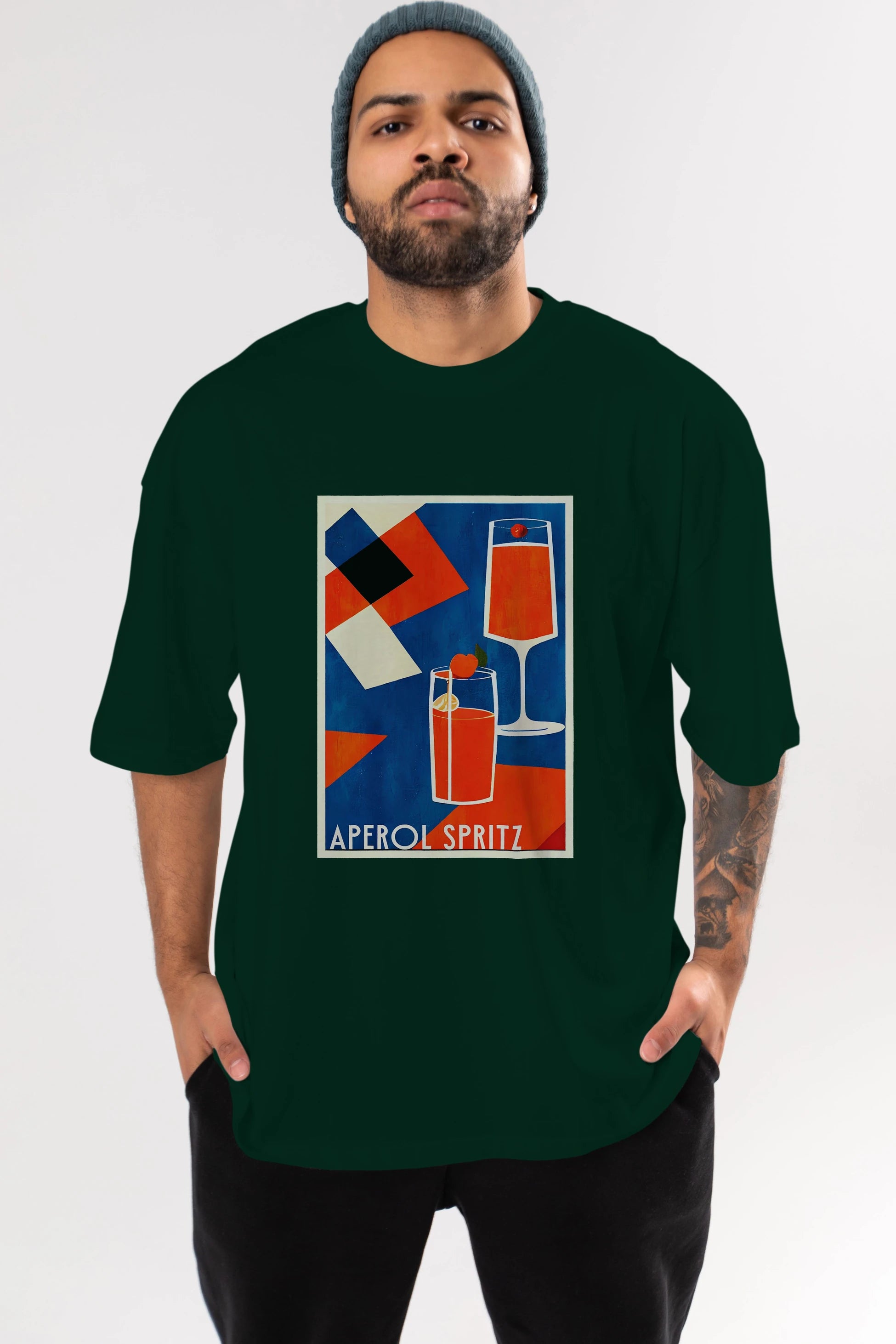 Aperol Spritz 4 Ön Baskılı Oversize t-shirt Erkek Kadın Unisex %100 Pamuk Bisiklet Yaka tişort