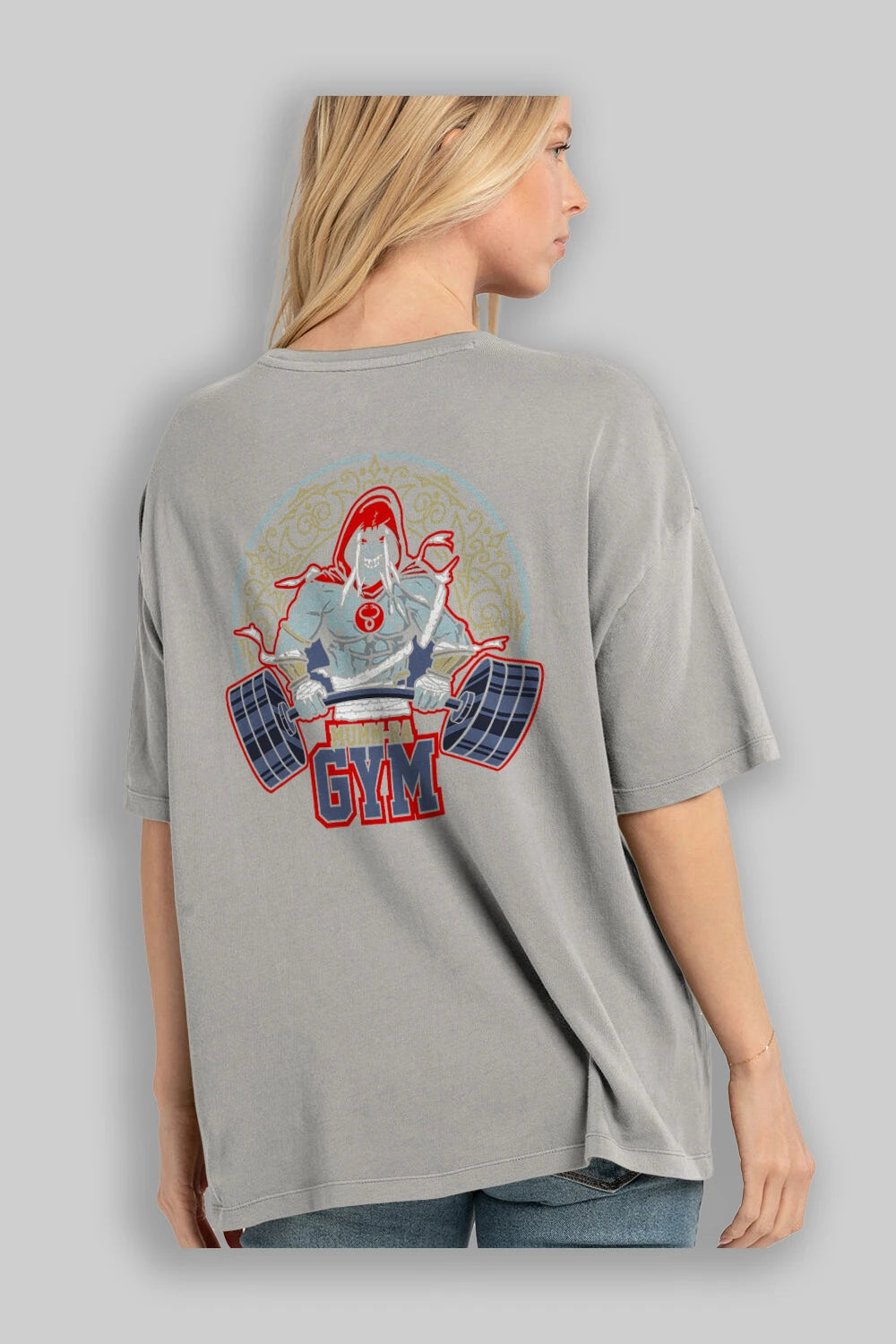 Mumm-ra GYM Arka Baskılı Oversize t-shirt Erkek Kadın Unisex %100 Pamuk Bisiklet Yaka tişort