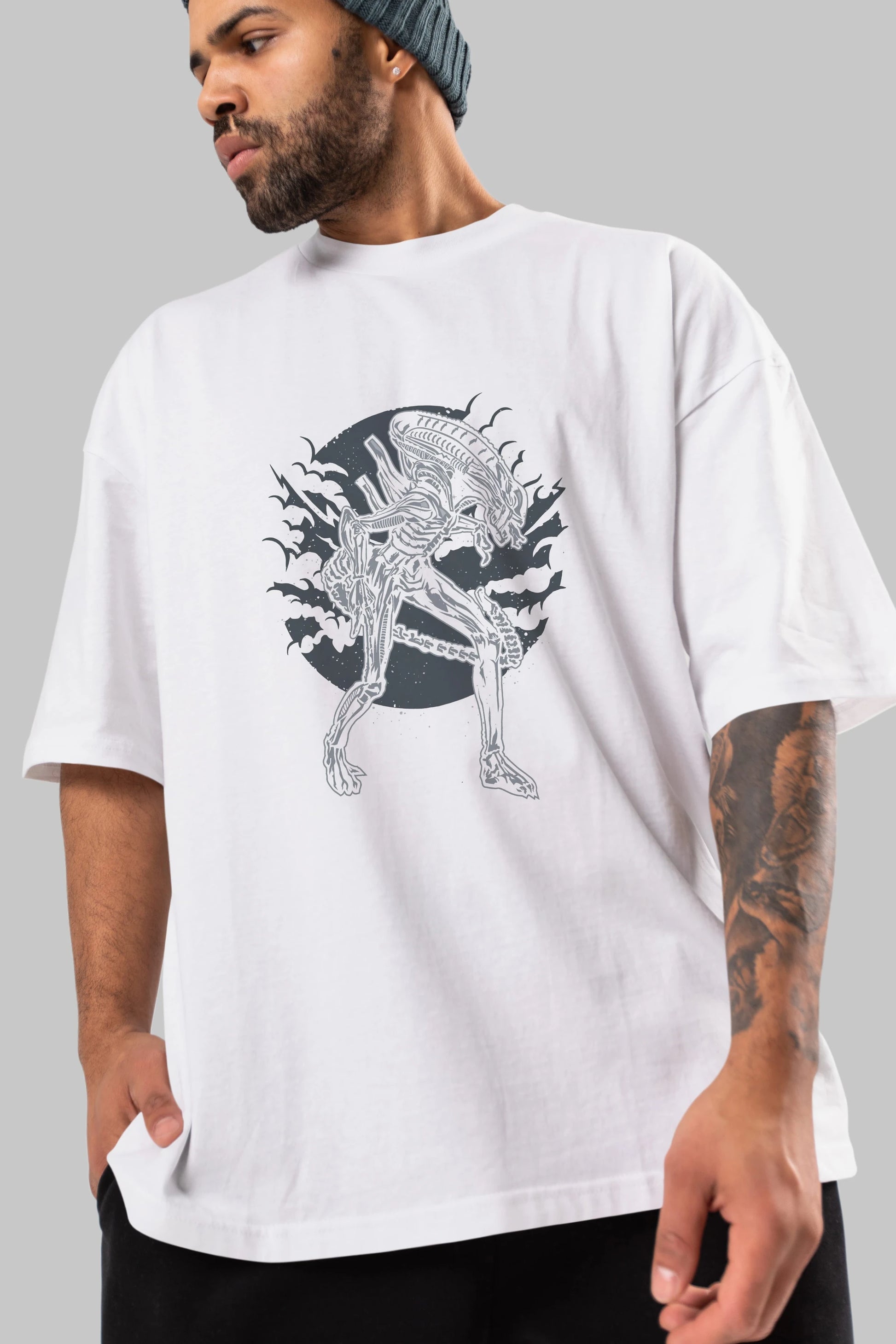 Xenomorph Ön Baskılı Oversize t-shirt Erkek Kadın Unisex %100 Pamuk tişort