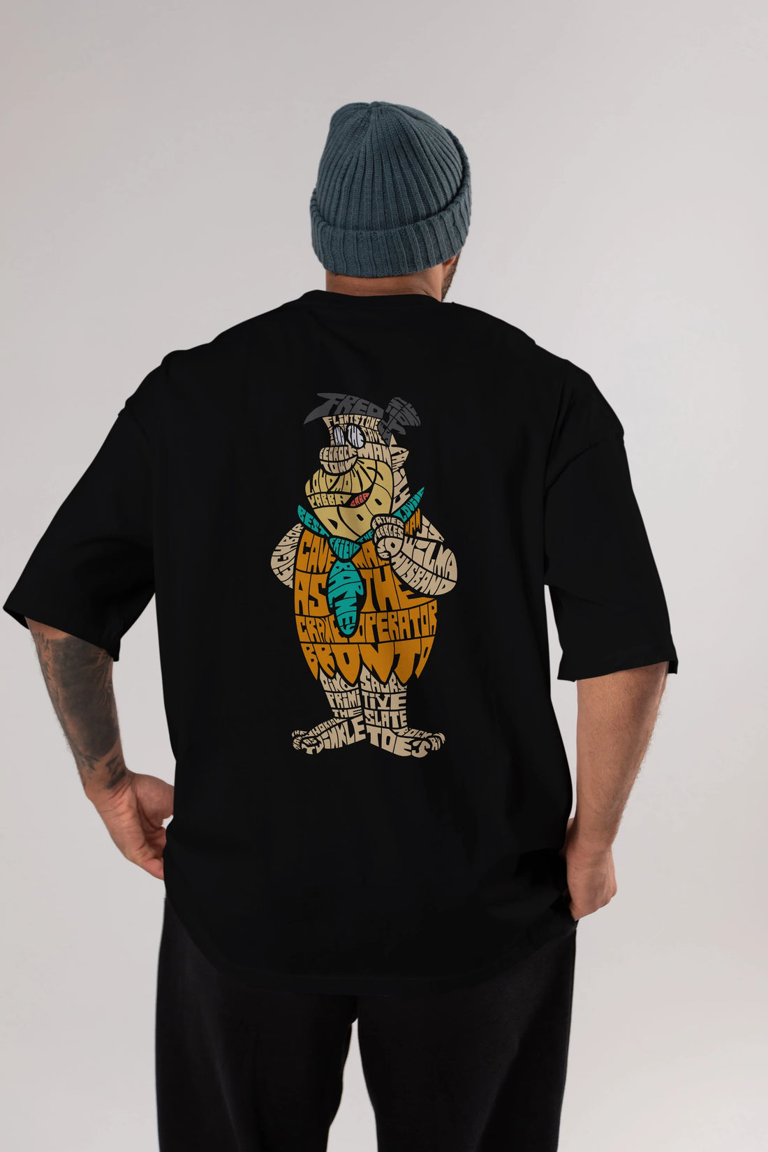Fred Flintstone Arka Baskılı Oversize t-shirt %100 pamuk Erkek Kadın Unisex