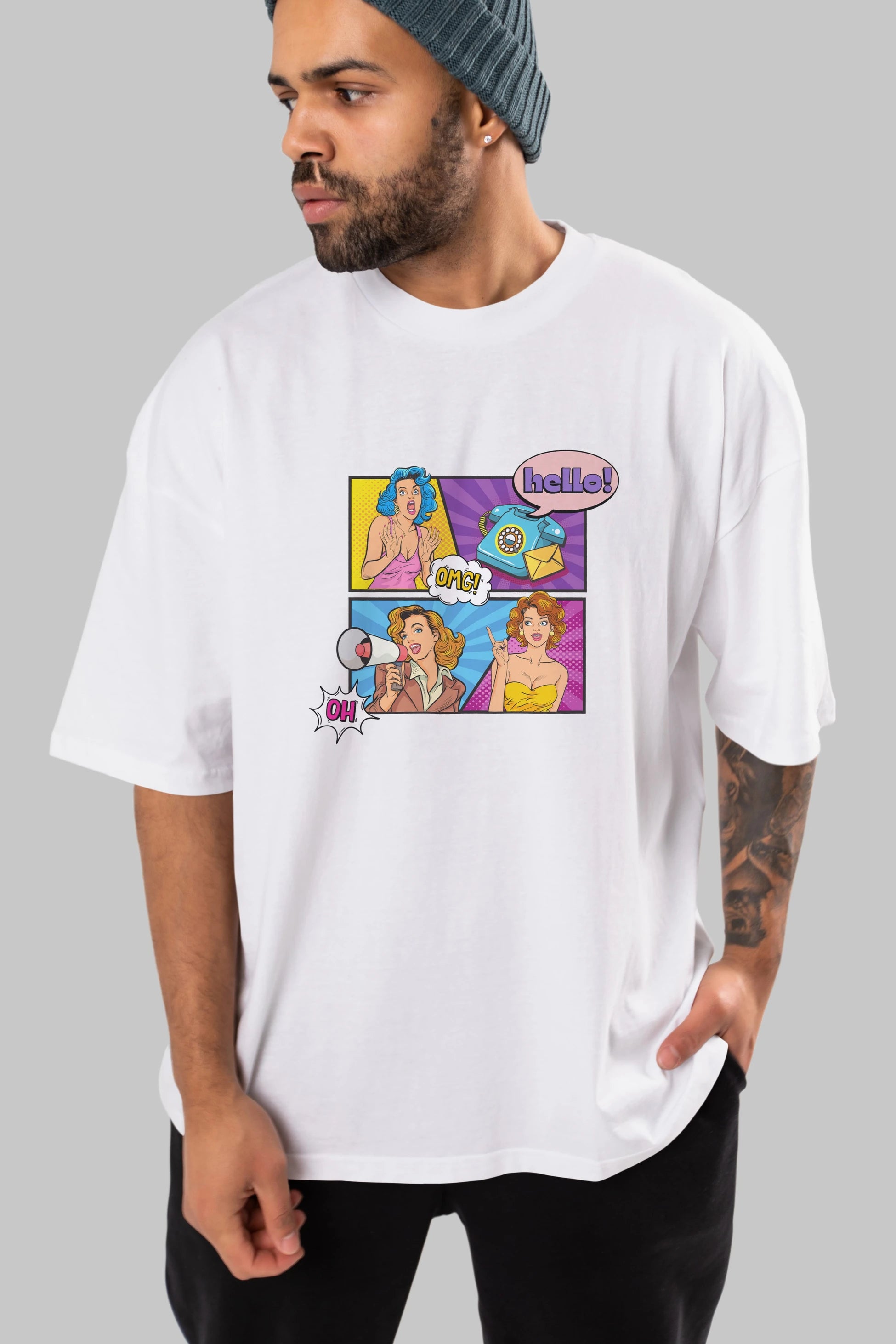 Hello OMG Ön Baskılı Oversize t-shirt Erkek Kadın Unisex