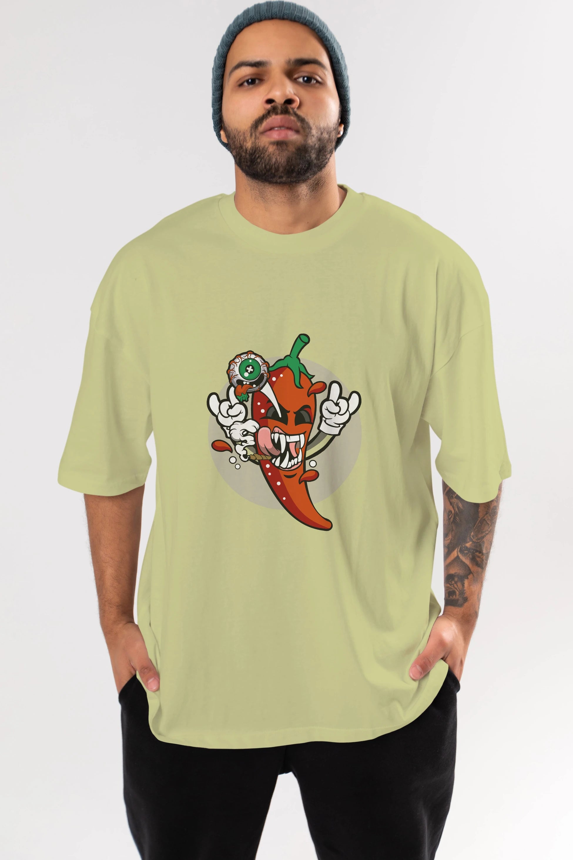 Chili Monster Ön Baskılı Oversize t-shirt Erkek Kadın Unisex %100 Pamuk tişort