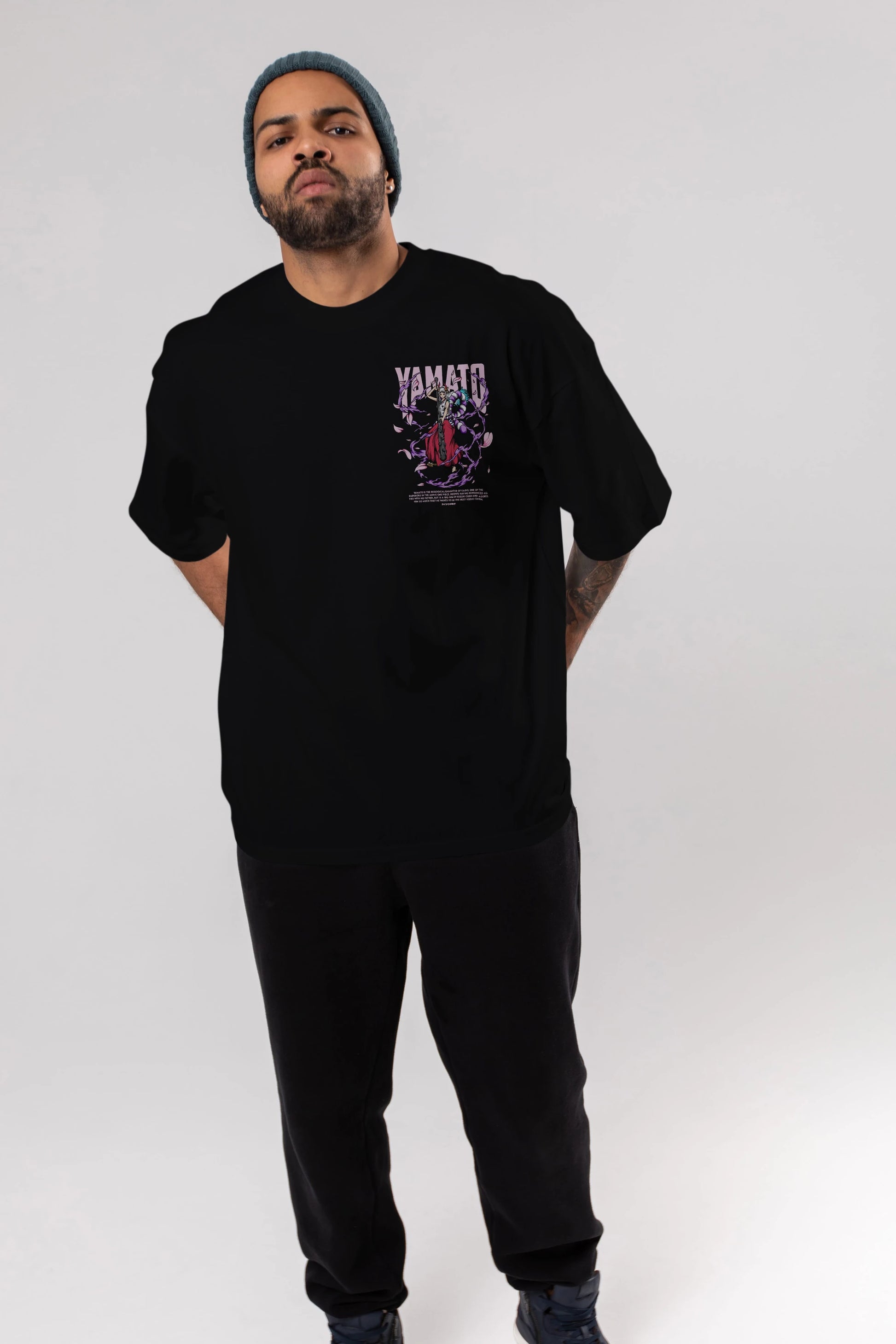 Yamato Ön Sol Baskılı Oversize t-shirt Erkek Kadın Unisex %100 Pamuk Bisiklet Yaka tişort