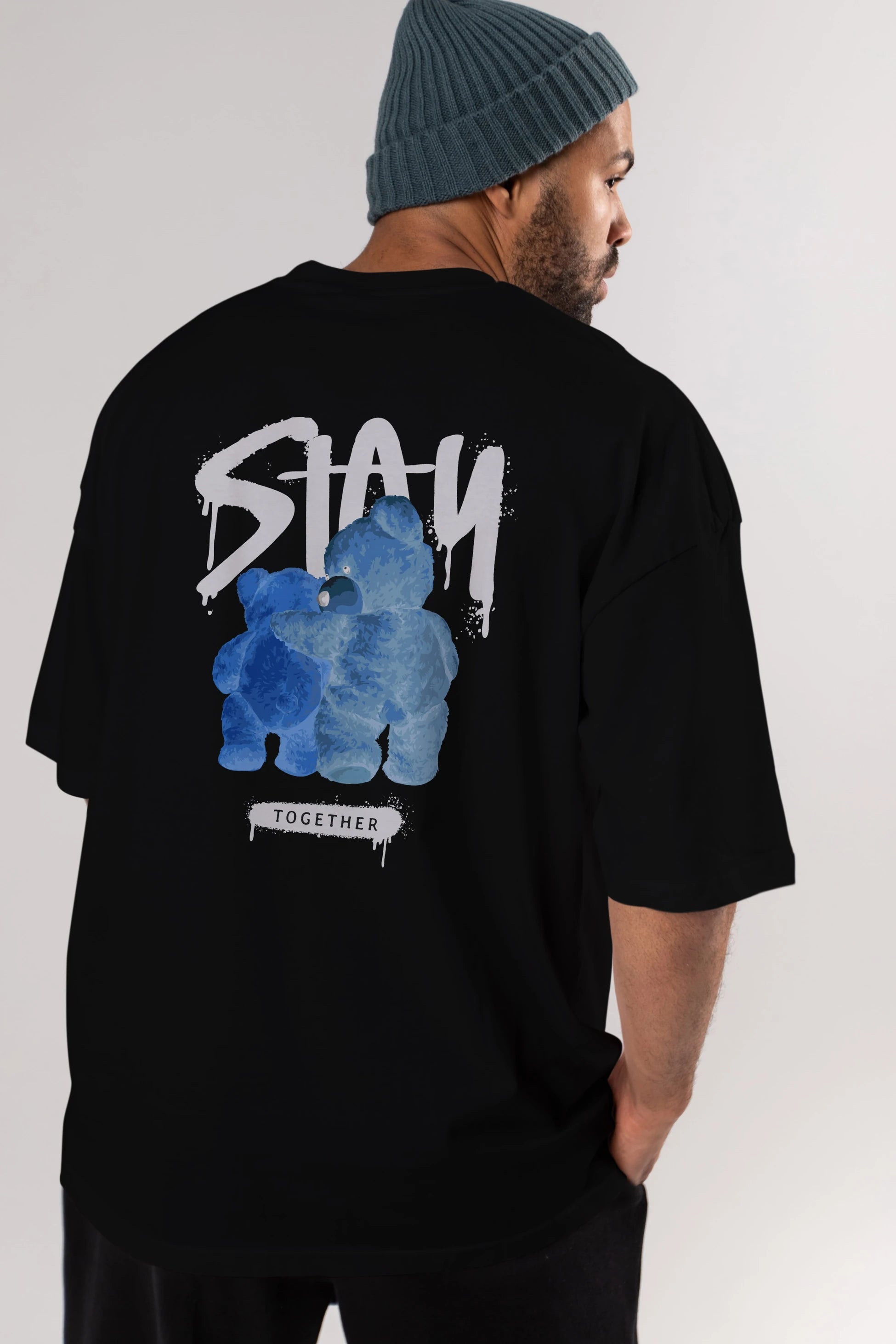 Stay Together Bear Arka Baskılı Oversize t-shirt Erkek Kadın Unisex